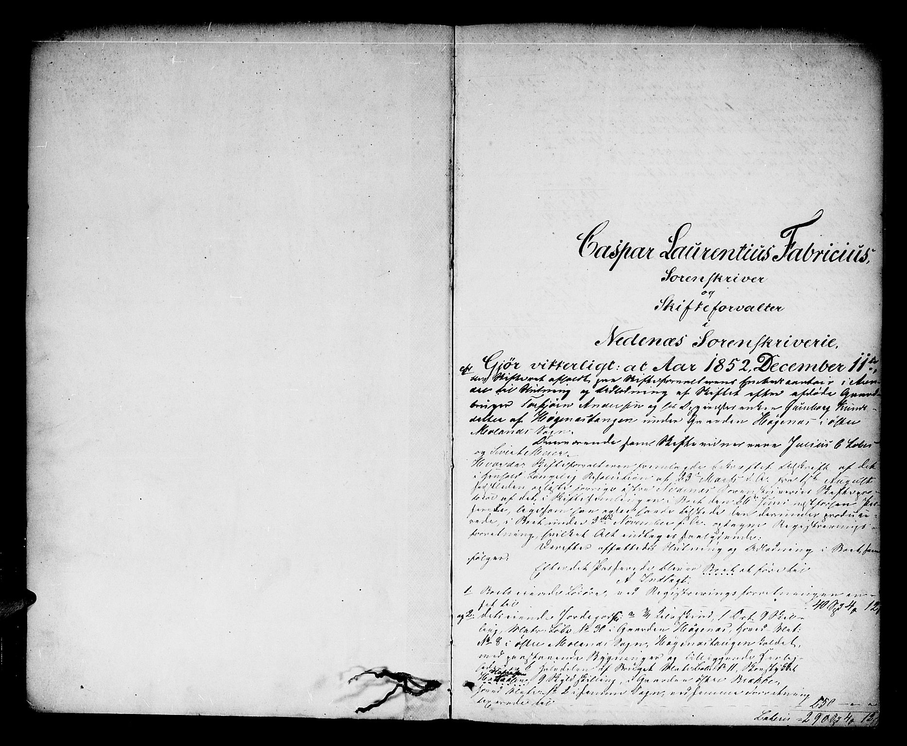 Nedenes sorenskriveri, AV/SAK-1221-0006/H/Hc/L0015: Skifteutlodningsprotokoll nr 1 med register, 1852-1862, s. 0b-1a