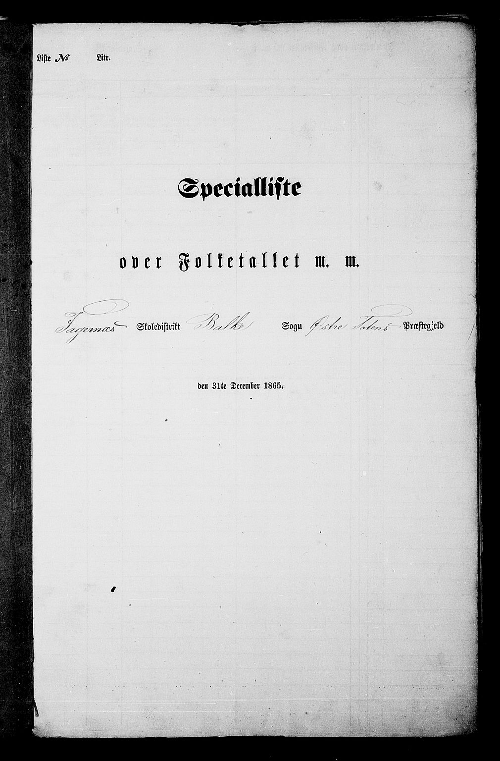 RA, Folketelling 1865 for 0528P Østre Toten prestegjeld, 1865, s. 14