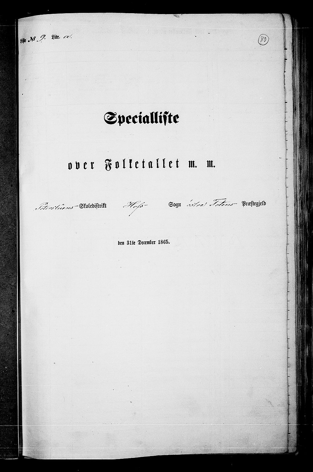 RA, Folketelling 1865 for 0528P Østre Toten prestegjeld, 1865, s. 201