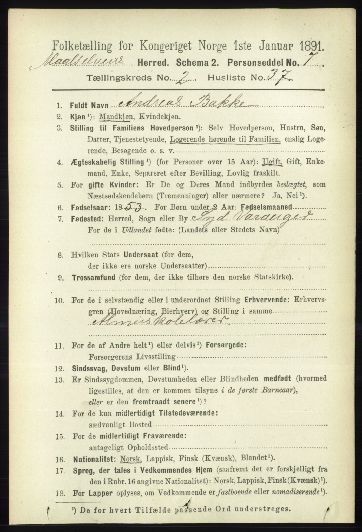 RA, Folketelling 1891 for 1924 Målselv herred, 1891, s. 522