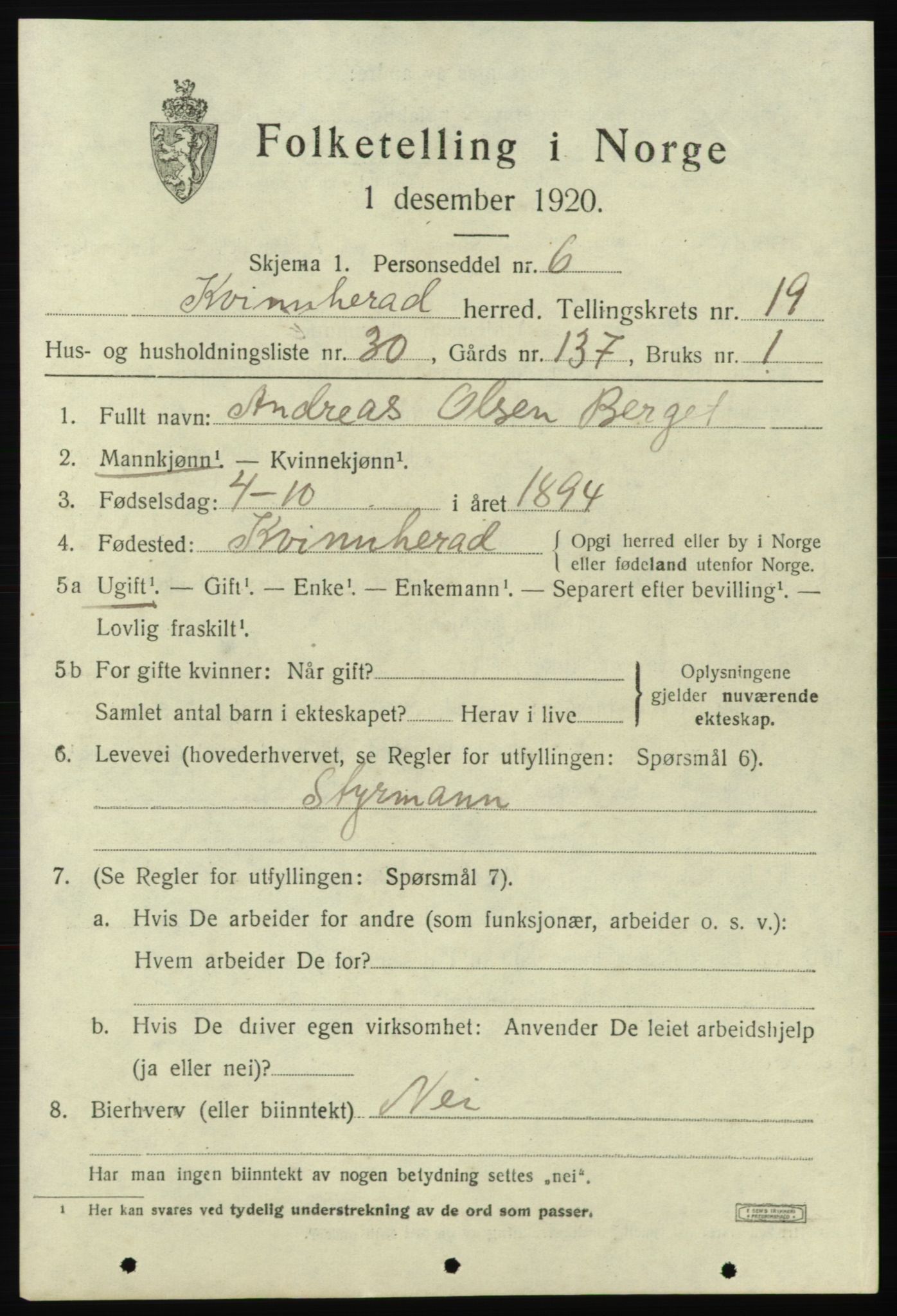 SAB, Folketelling 1920 for 1224 Kvinnherad herred, 1920, s. 12236