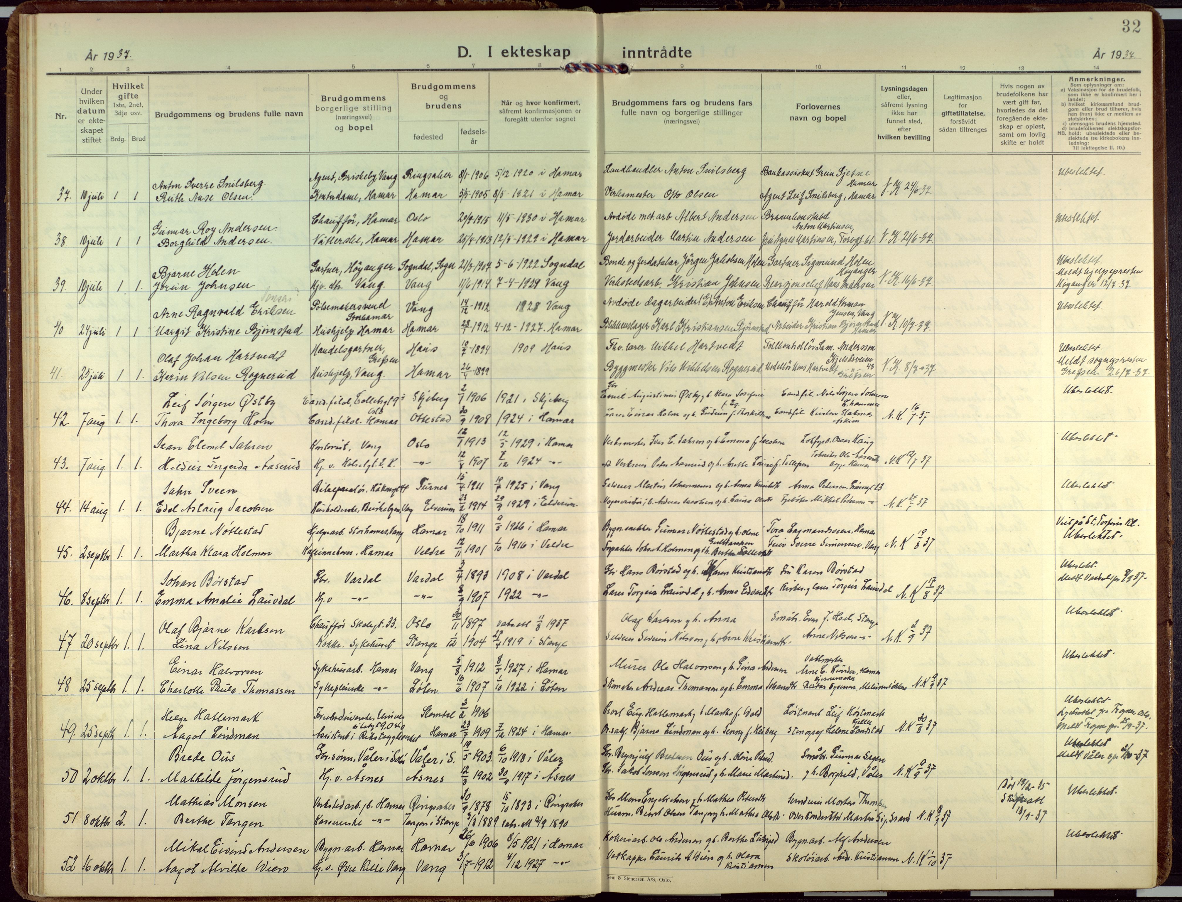 Hamar prestekontor, AV/SAH-DOMPH-002/H/Ha/Haa/L0006: Ministerialbok nr. 6, 1931-1953, s. 32