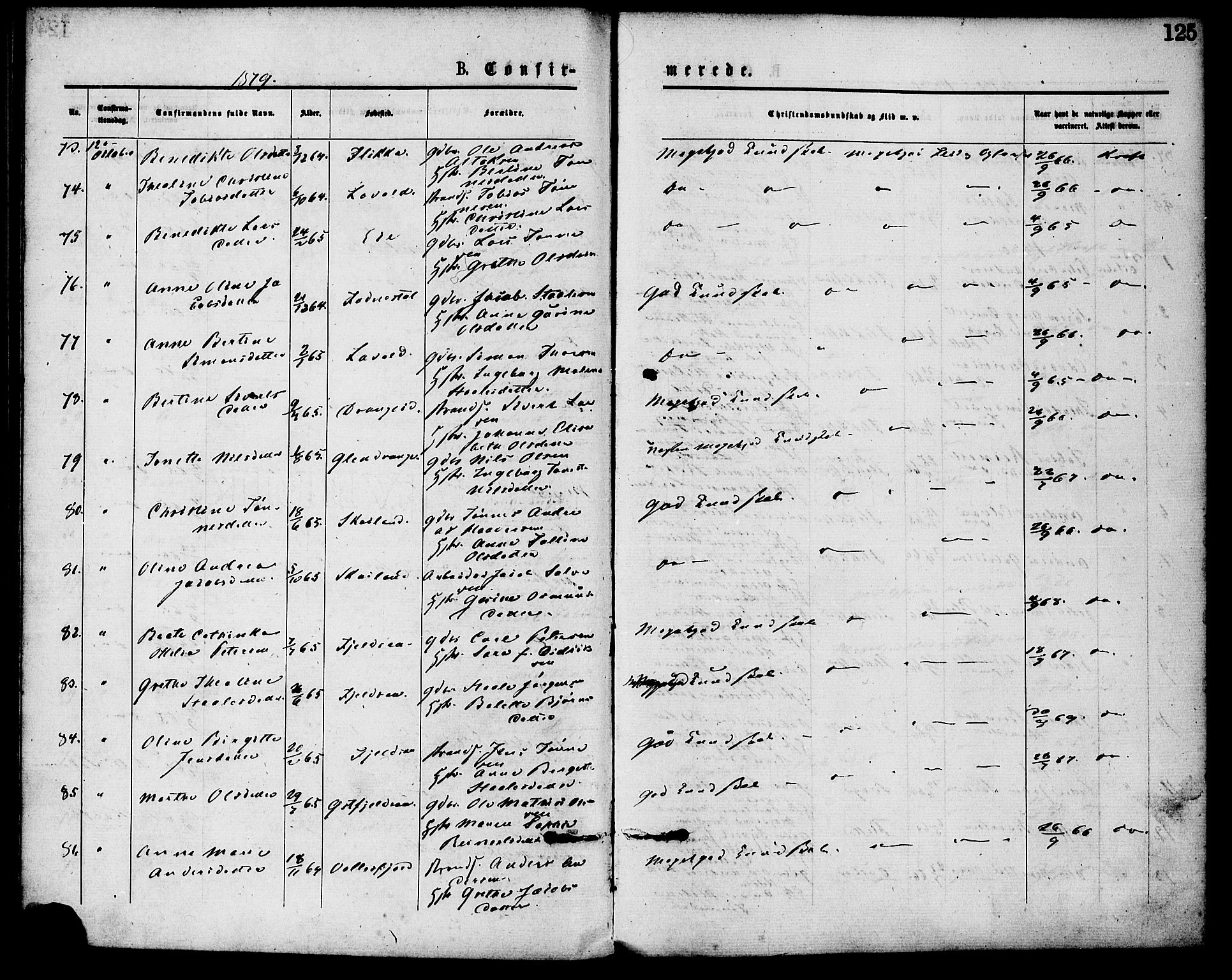 Flekkefjord sokneprestkontor, AV/SAK-1111-0012/F/Fa/Fac/L0007: Ministerialbok nr. A 7, 1875-1885, s. 125