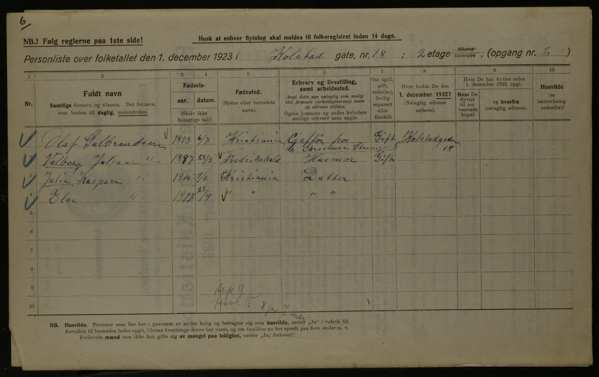 OBA, Kommunal folketelling 1.12.1923 for Kristiania, 1923, s. 58798