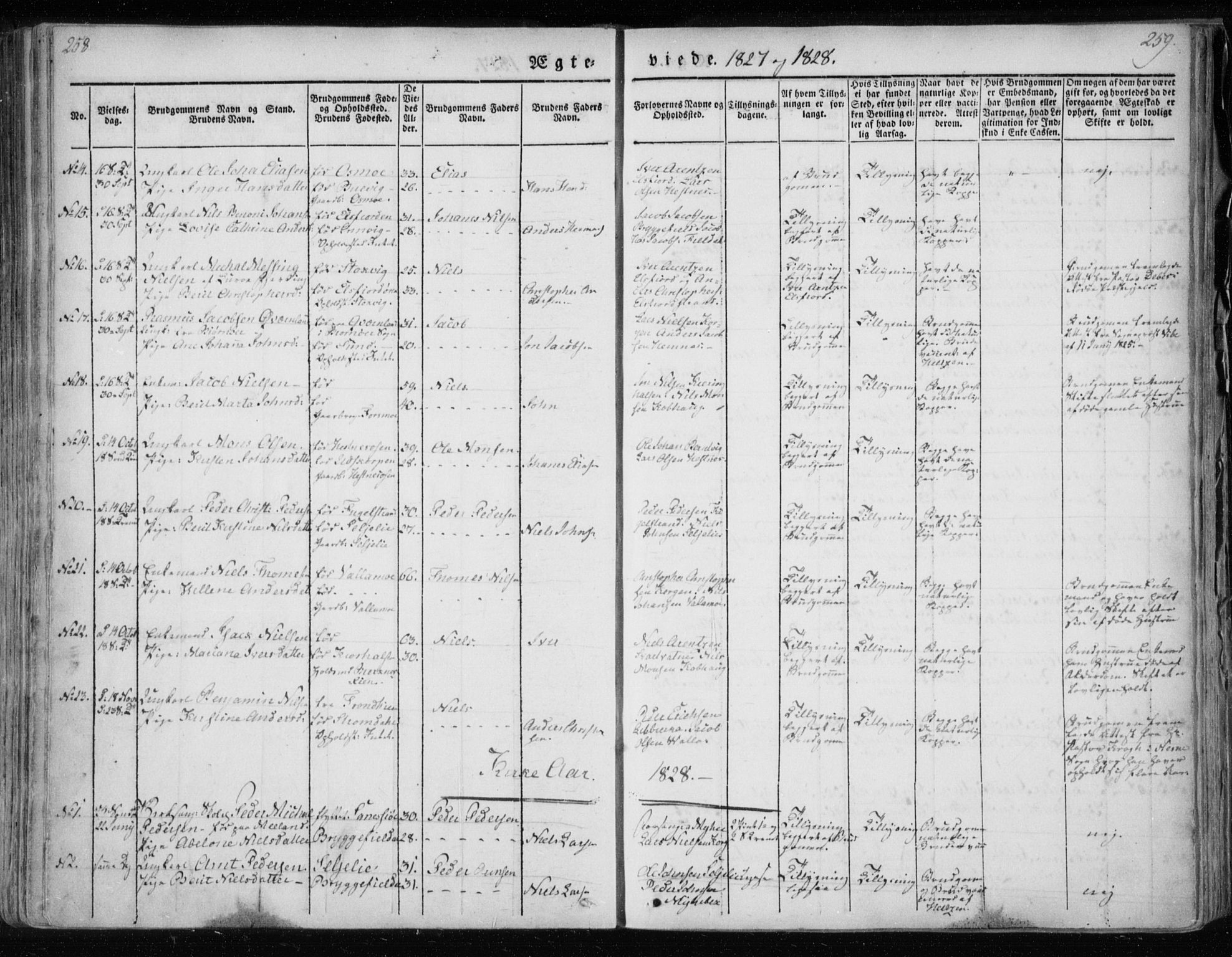 Ministerialprotokoller, klokkerbøker og fødselsregistre - Nordland, AV/SAT-A-1459/825/L0354: Ministerialbok nr. 825A08, 1826-1841, s. 258-259