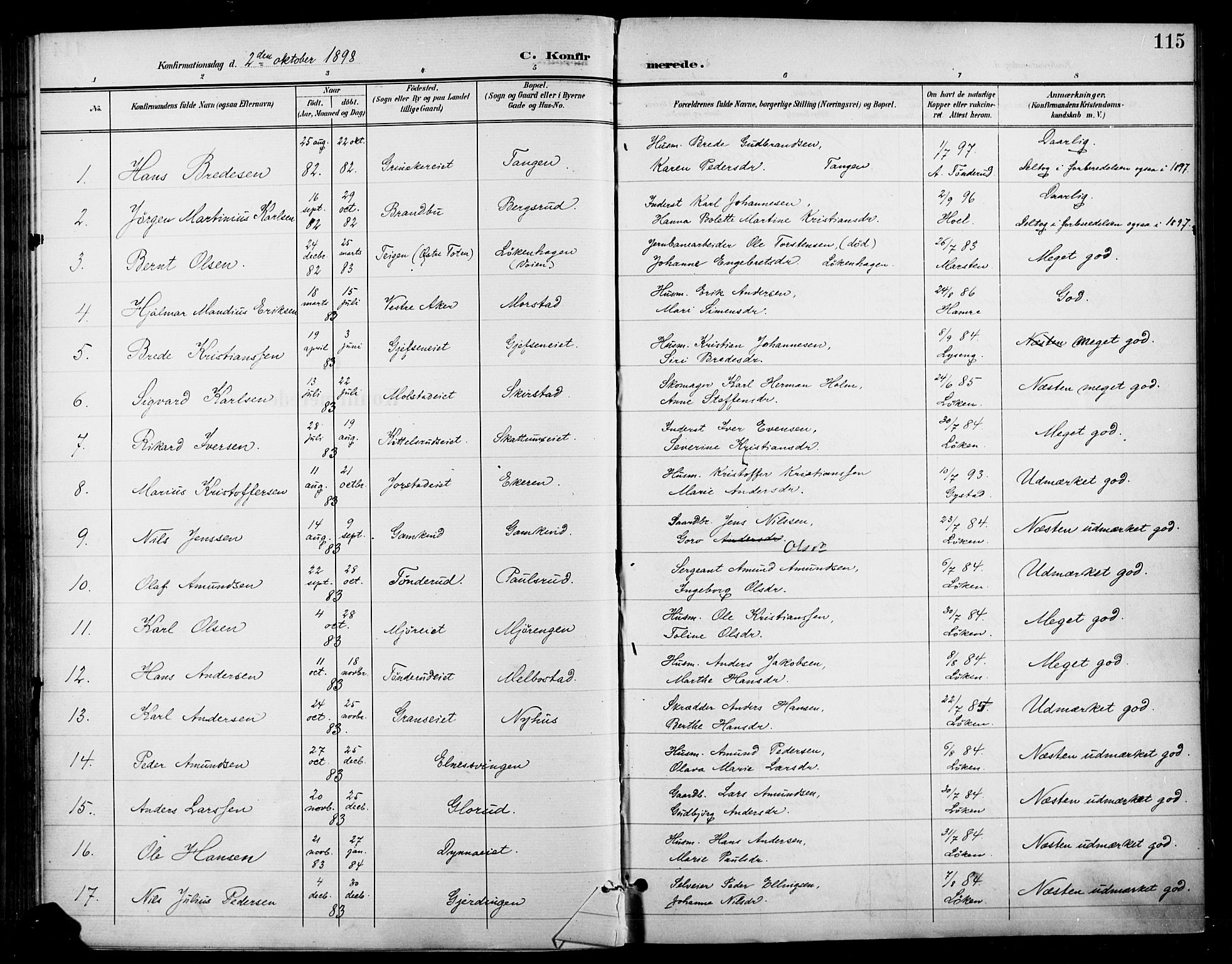 Gran prestekontor, AV/SAH-PREST-112/H/Ha/Haa/L0019: Ministerialbok nr. 19, 1898-1907, s. 115