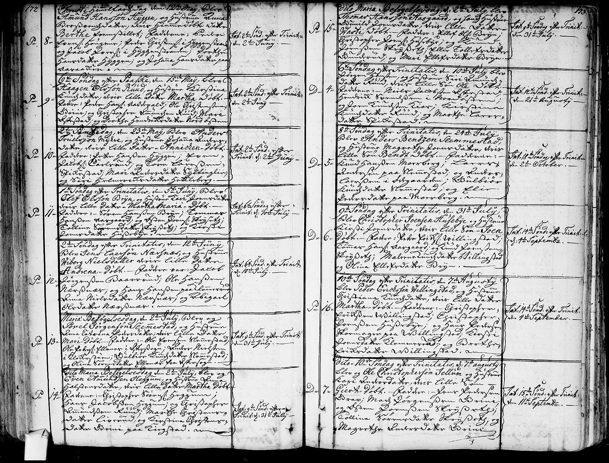 Røyken kirkebøker, SAKO/A-241/G/Ga/L0001: Klokkerbok nr. 1, 1740-1768, s. 172-173