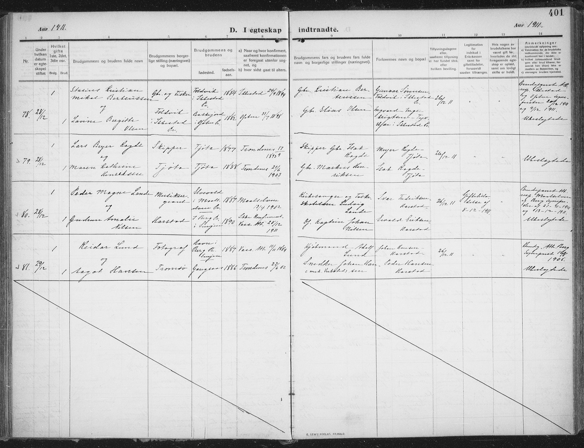 Trondenes sokneprestkontor, AV/SATØ-S-1319/H/Ha/L0018kirke: Ministerialbok nr. 18, 1909-1918, s. 401