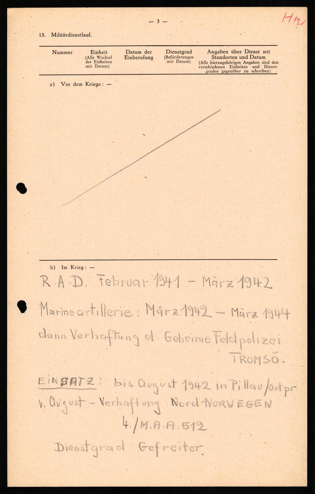 Forsvaret, Forsvarets overkommando II, AV/RA-RAFA-3915/D/Db/L0012: CI Questionaires. Tyske okkupasjonsstyrker i Norge. Tyskere., 1945-1946, s. 4