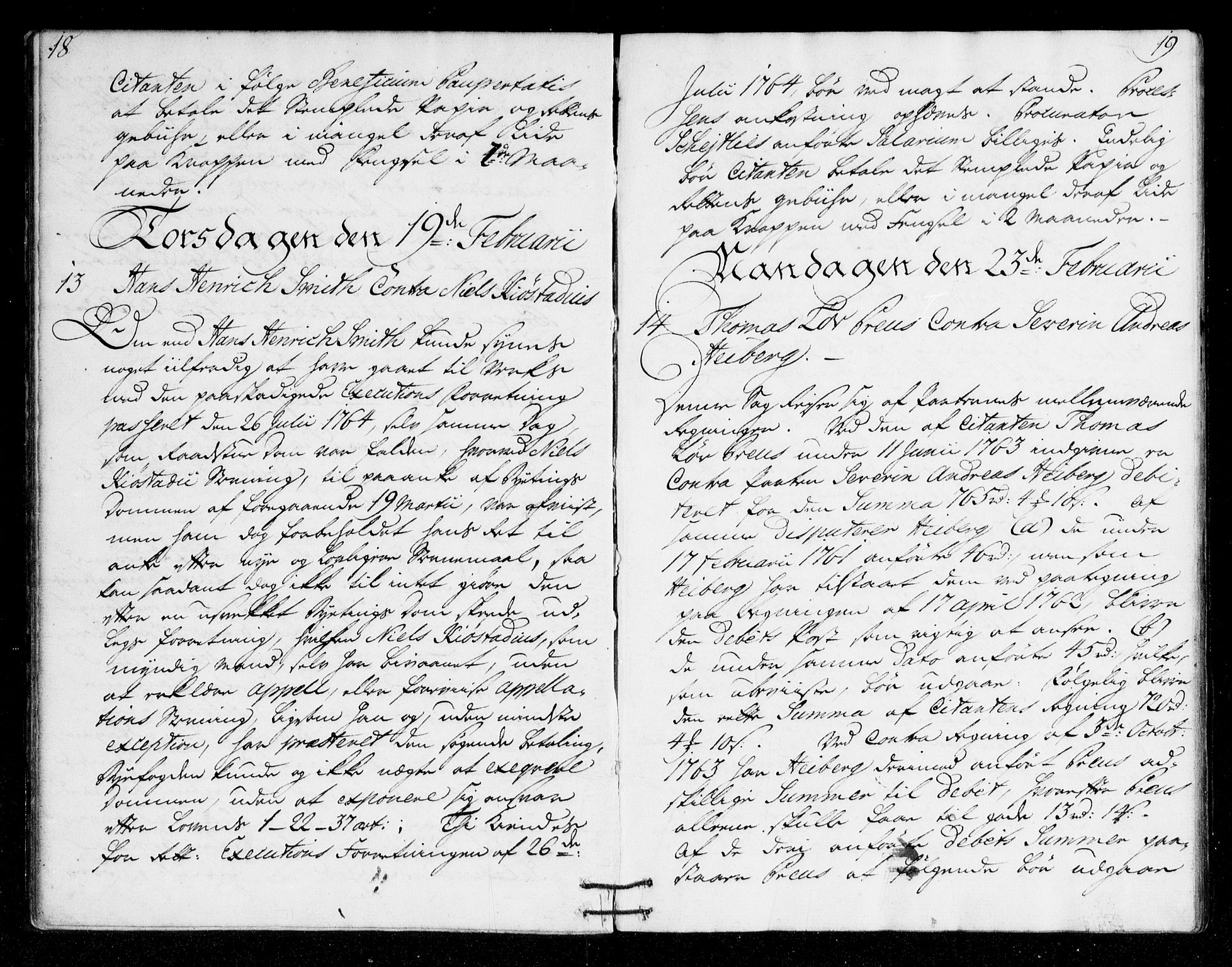 Overhoffretten 1667-1797, AV/RA-EA-2884/Ab/L0098: Domsprotokoll, 1767, s. 18-19