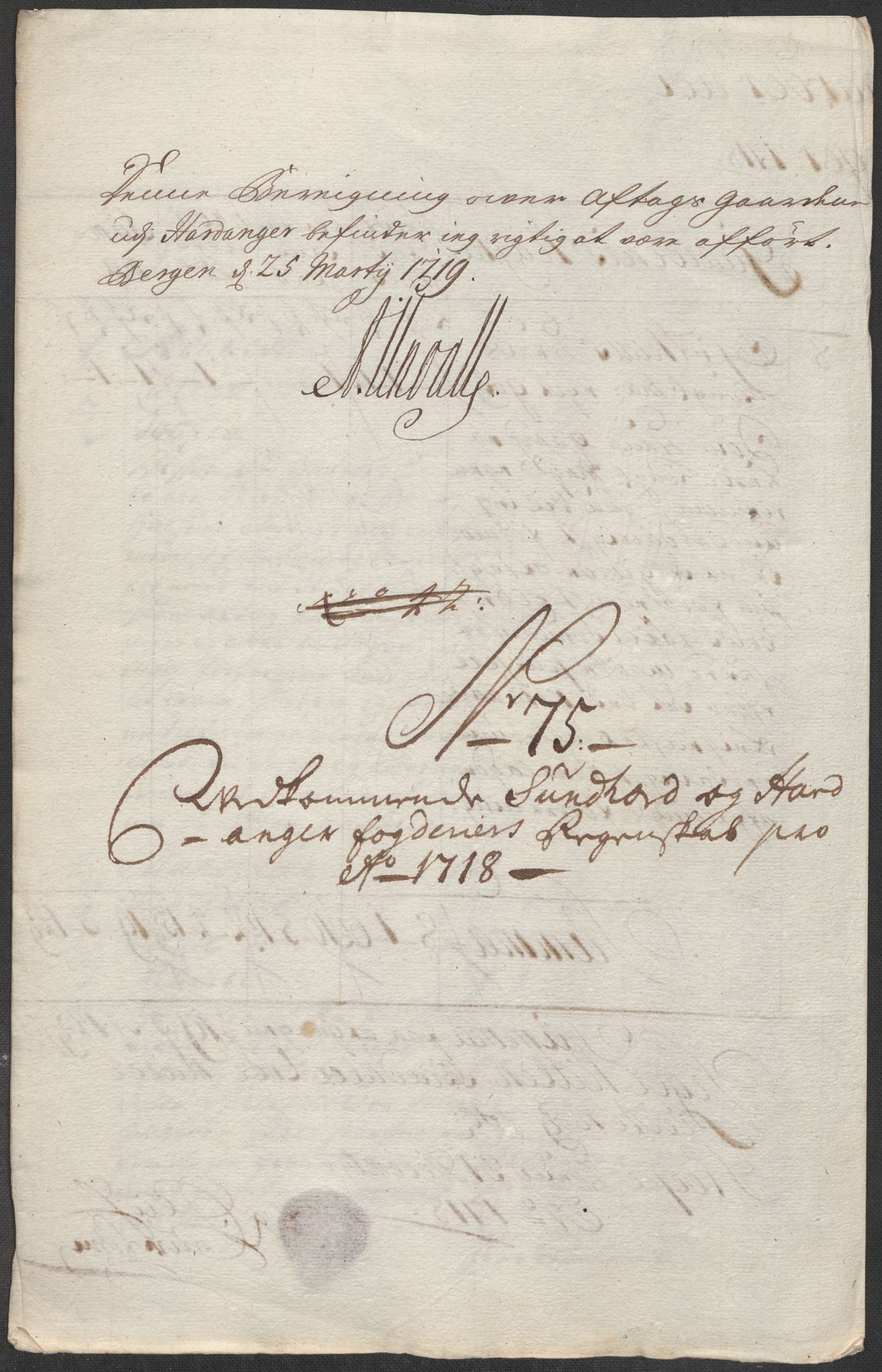 Rentekammeret inntil 1814, Reviderte regnskaper, Fogderegnskap, RA/EA-4092/R48/L2996: Fogderegnskap Sunnhordland og Hardanger, 1718, s. 133