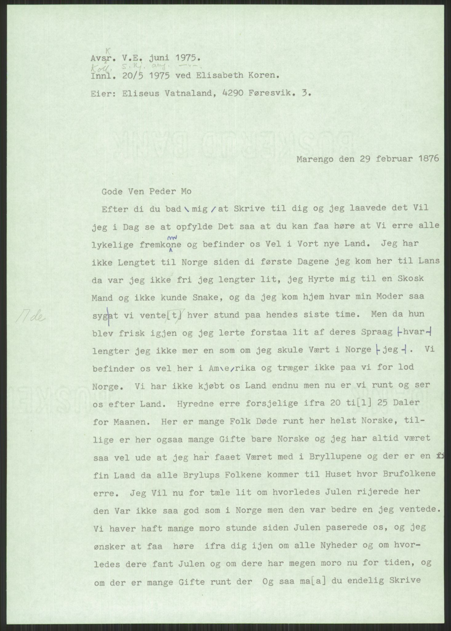 Samlinger til kildeutgivelse, Amerikabrevene, AV/RA-EA-4057/F/L0030: Innlån fra Rogaland: Vatnaland - Øverland, 1838-1914, s. 19