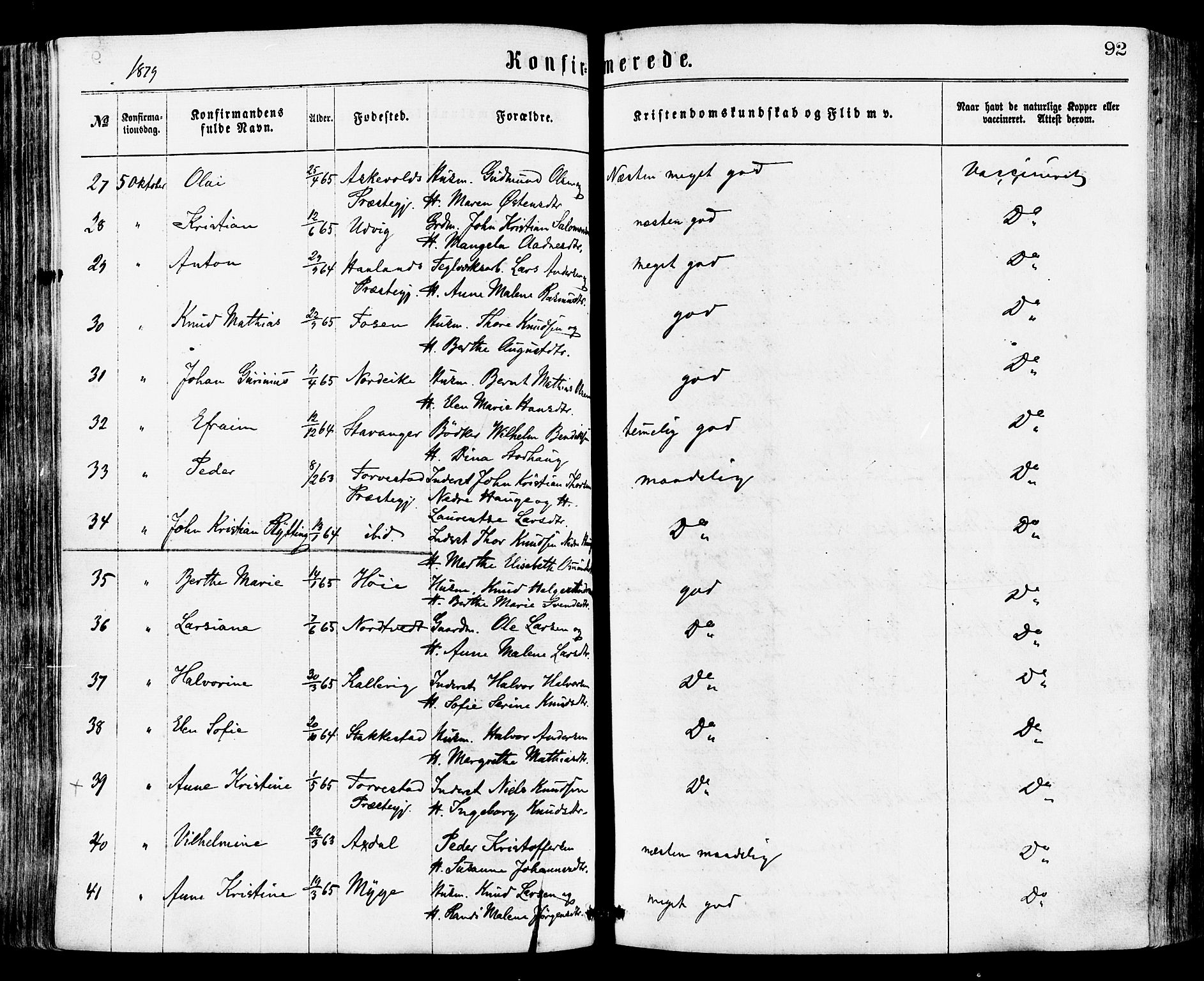 Avaldsnes sokneprestkontor, AV/SAST-A -101851/H/Ha/Haa/L0012: Ministerialbok nr. A 12, 1865-1880, s. 92