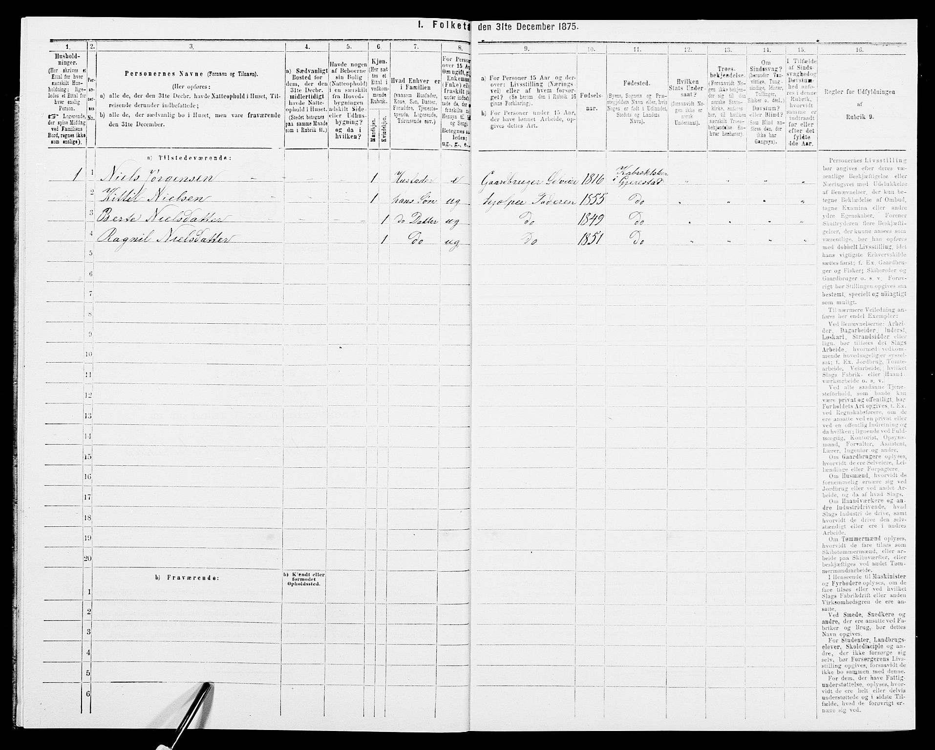 SAK, Folketelling 1875 for 0911P Gjerstad prestegjeld, 1875, s. 599