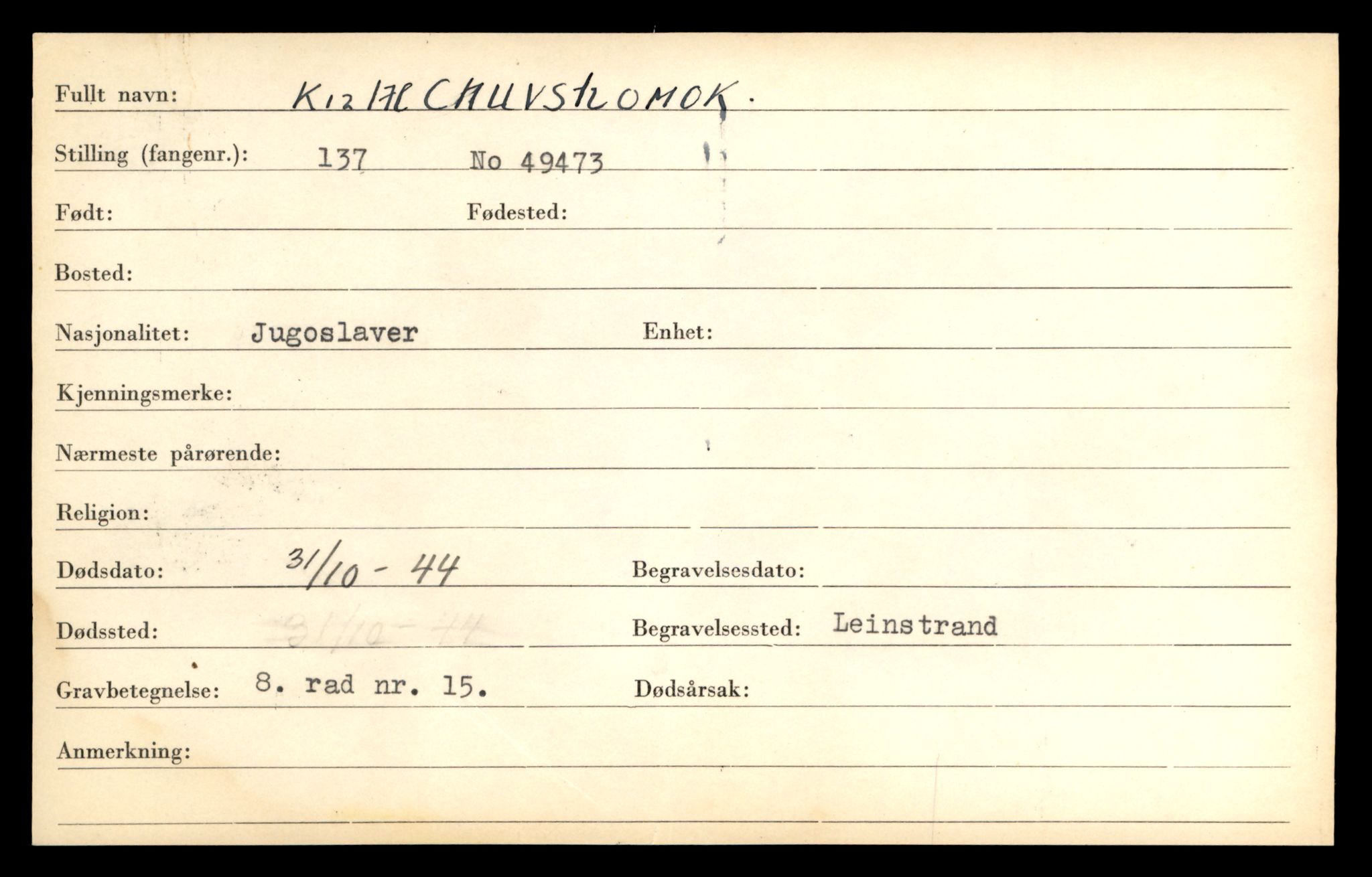 Distriktskontoret for krigsgraver, AV/SAT-A-5030/E/L0005: Kasett/kartotek over falne Britiske og tyske solater, samt andre nasjoners krigsgraver, 1945, s. 51