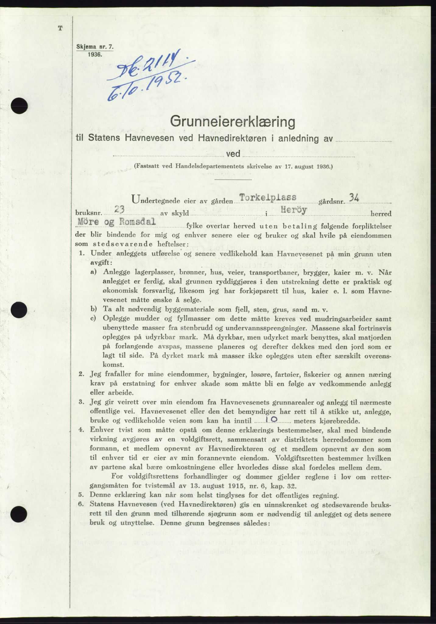 Søre Sunnmøre sorenskriveri, SAT/A-4122/1/2/2C/L0093: Pantebok nr. 19A, 1952-1953, Dagboknr: 2114/1952