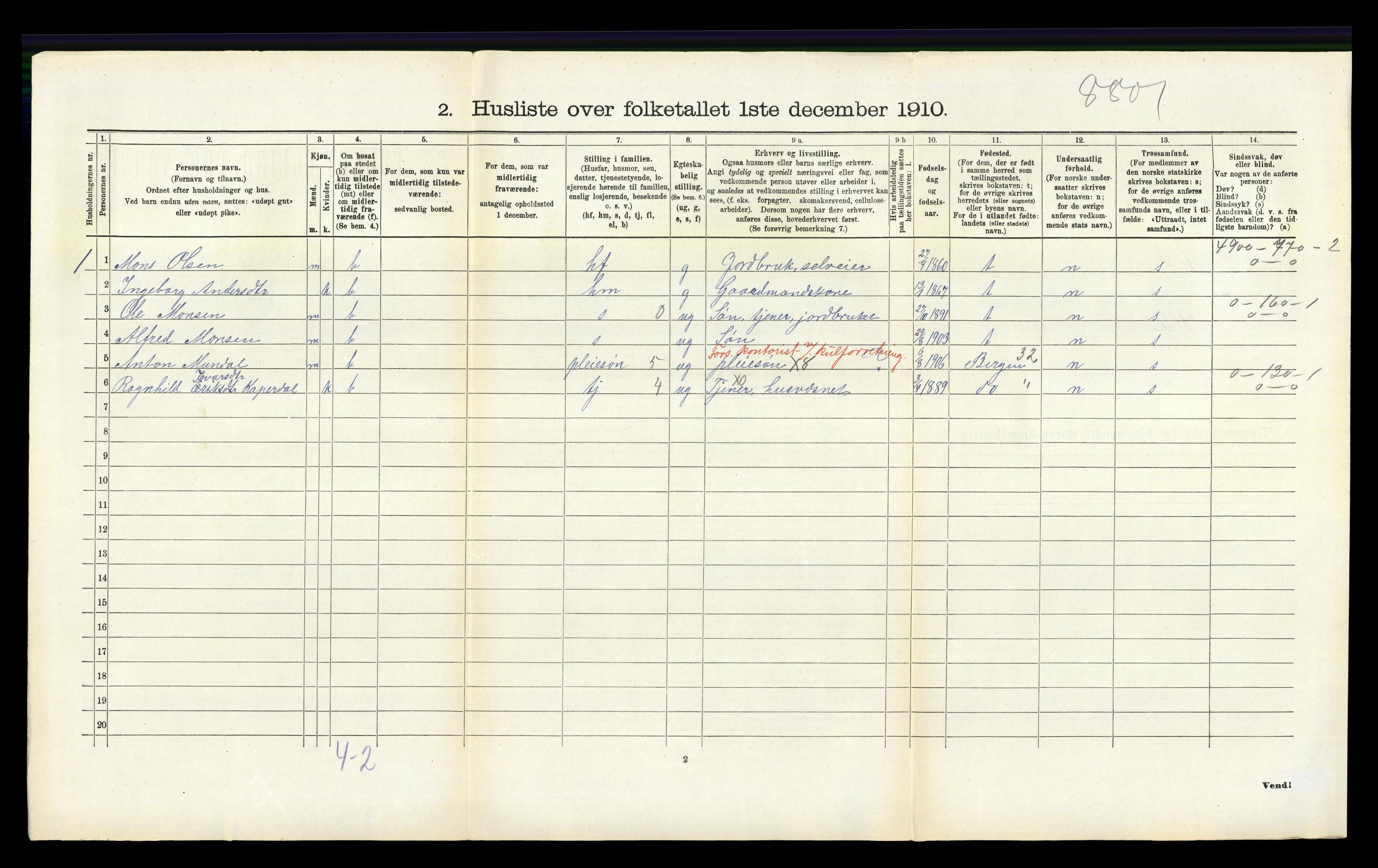RA, Folketelling 1910 for 1254 Hamre herred, 1910, s. 191