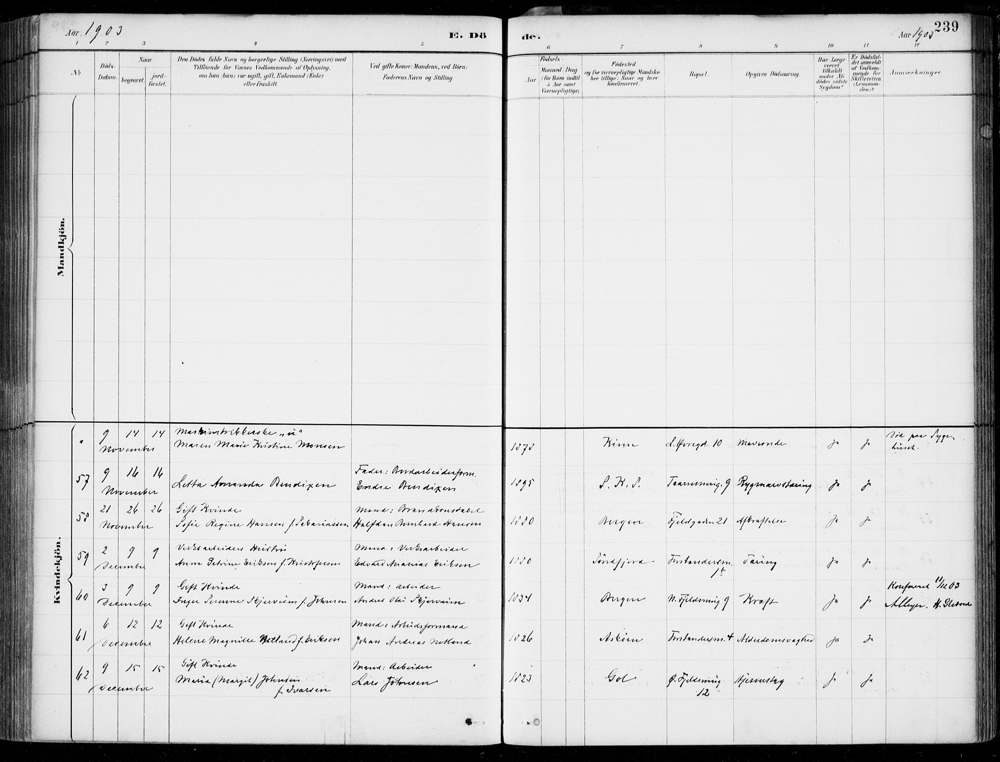 Korskirken sokneprestembete, AV/SAB-A-76101/H/Hab: Klokkerbok nr. E 4, 1884-1910, s. 239