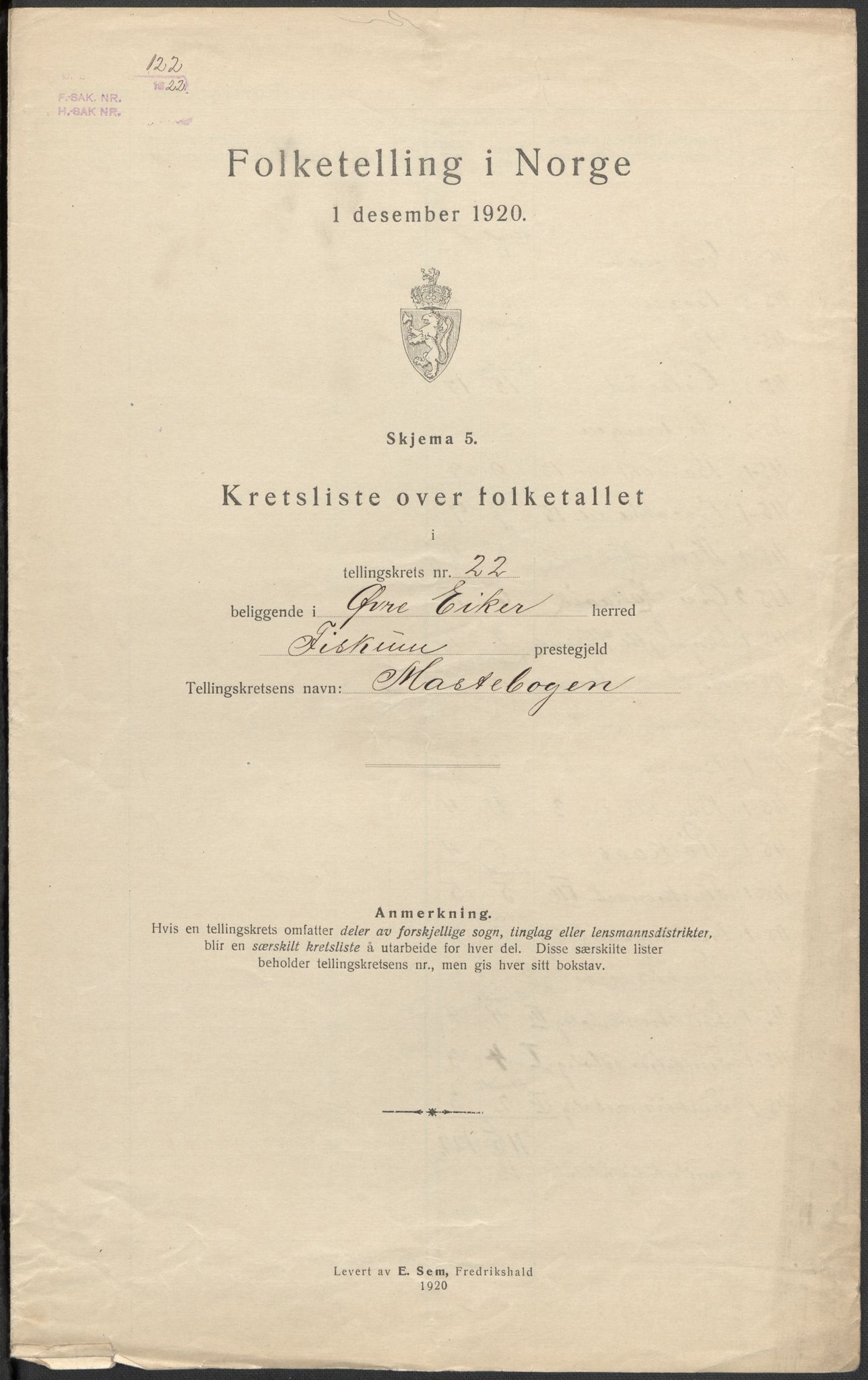 SAKO, Folketelling 1920 for 0624 Øvre Eiker herred, 1920, s. 82