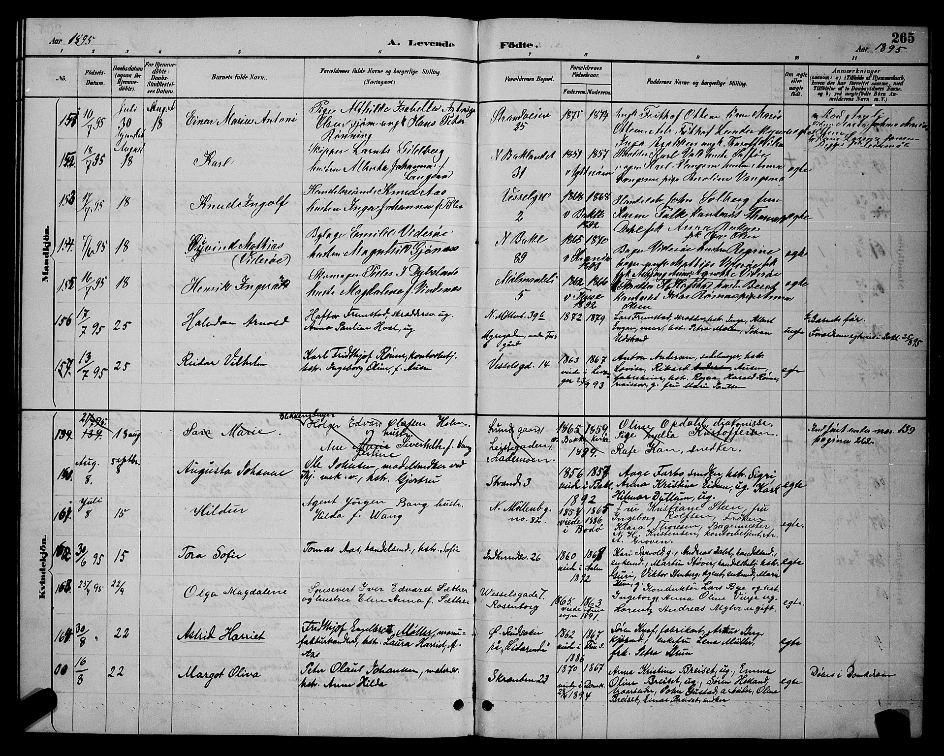 Ministerialprotokoller, klokkerbøker og fødselsregistre - Sør-Trøndelag, SAT/A-1456/604/L0222: Klokkerbok nr. 604C05, 1886-1895, s. 265