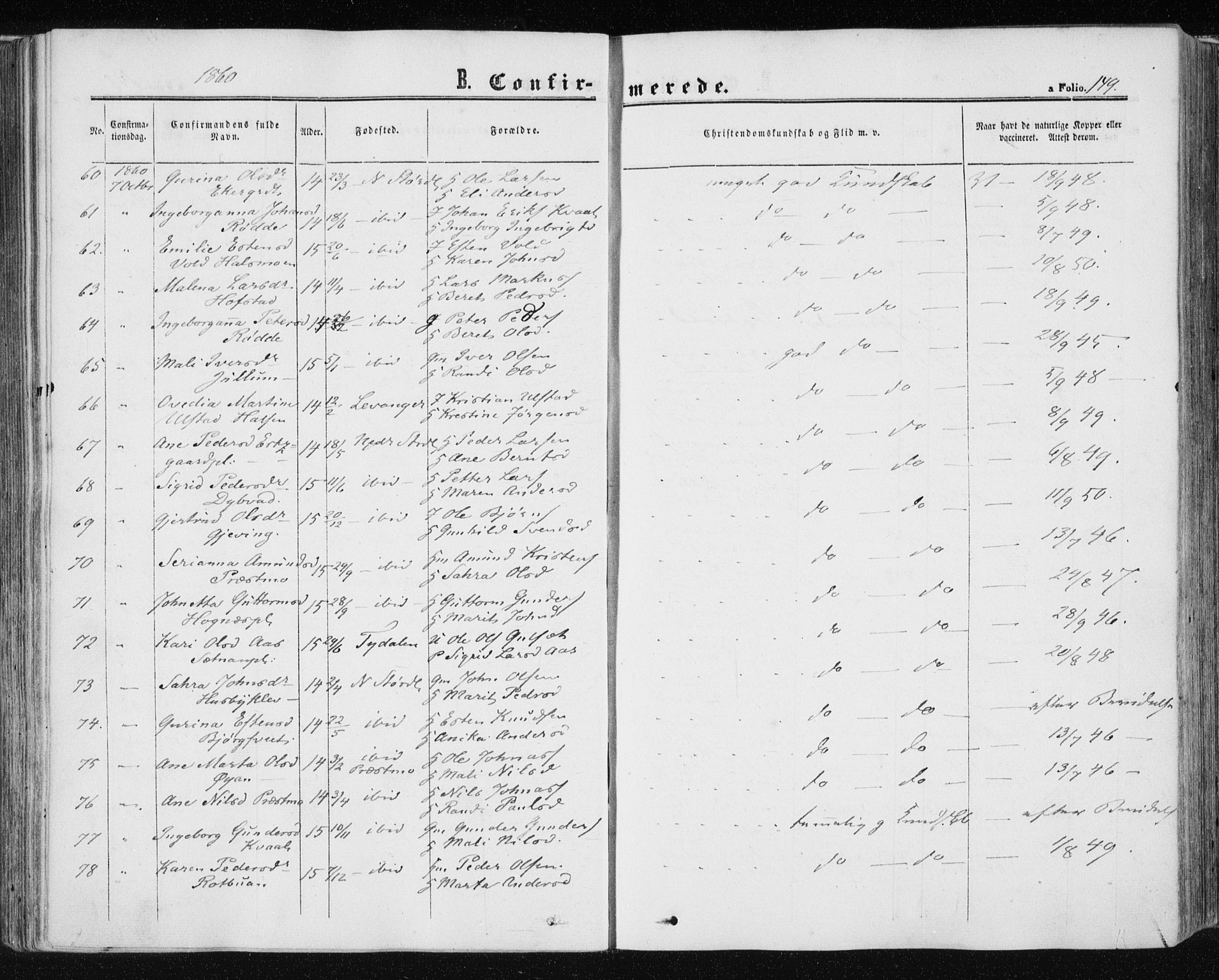 Ministerialprotokoller, klokkerbøker og fødselsregistre - Nord-Trøndelag, AV/SAT-A-1458/709/L0075: Ministerialbok nr. 709A15, 1859-1870, s. 149