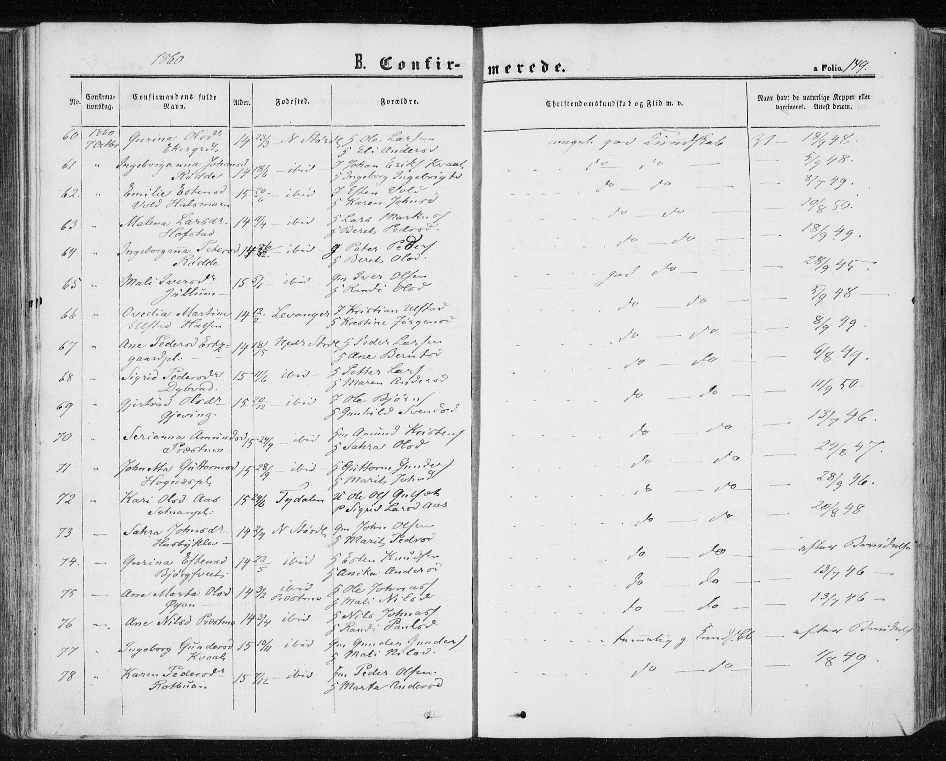 Ministerialprotokoller, klokkerbøker og fødselsregistre - Nord-Trøndelag, SAT/A-1458/709/L0075: Ministerialbok nr. 709A15, 1859-1870, s. 149