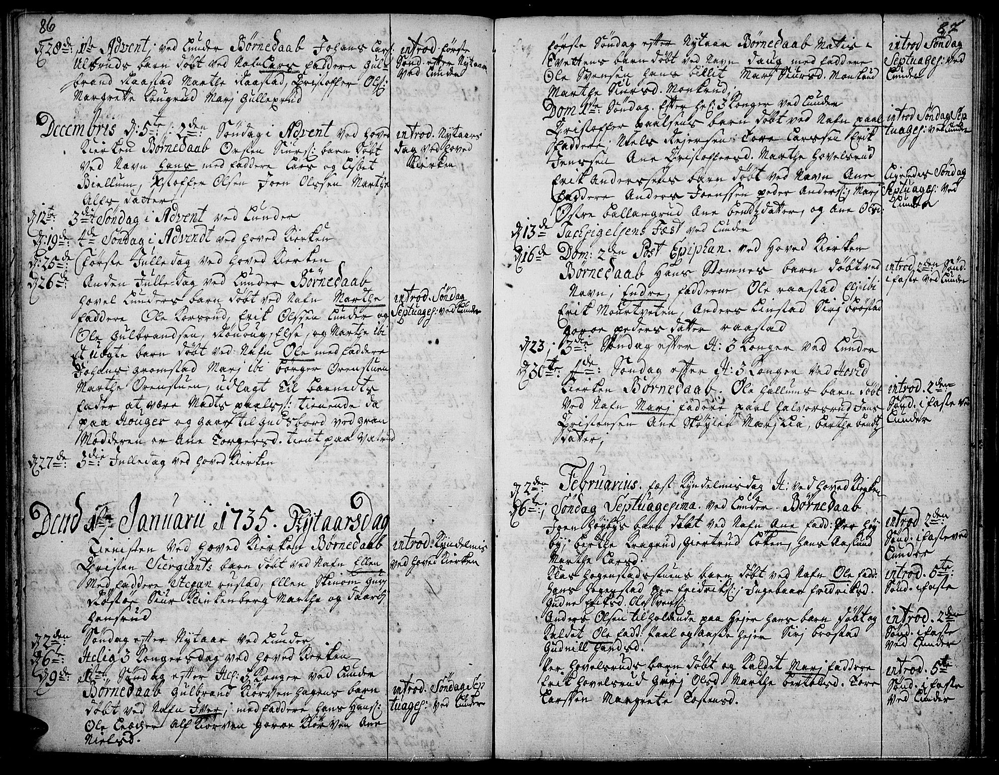 Jevnaker prestekontor, AV/SAH-PREST-116/H/Ha/Haa/L0002: Ministerialbok nr. 2, 1725-1751, s. 86-87