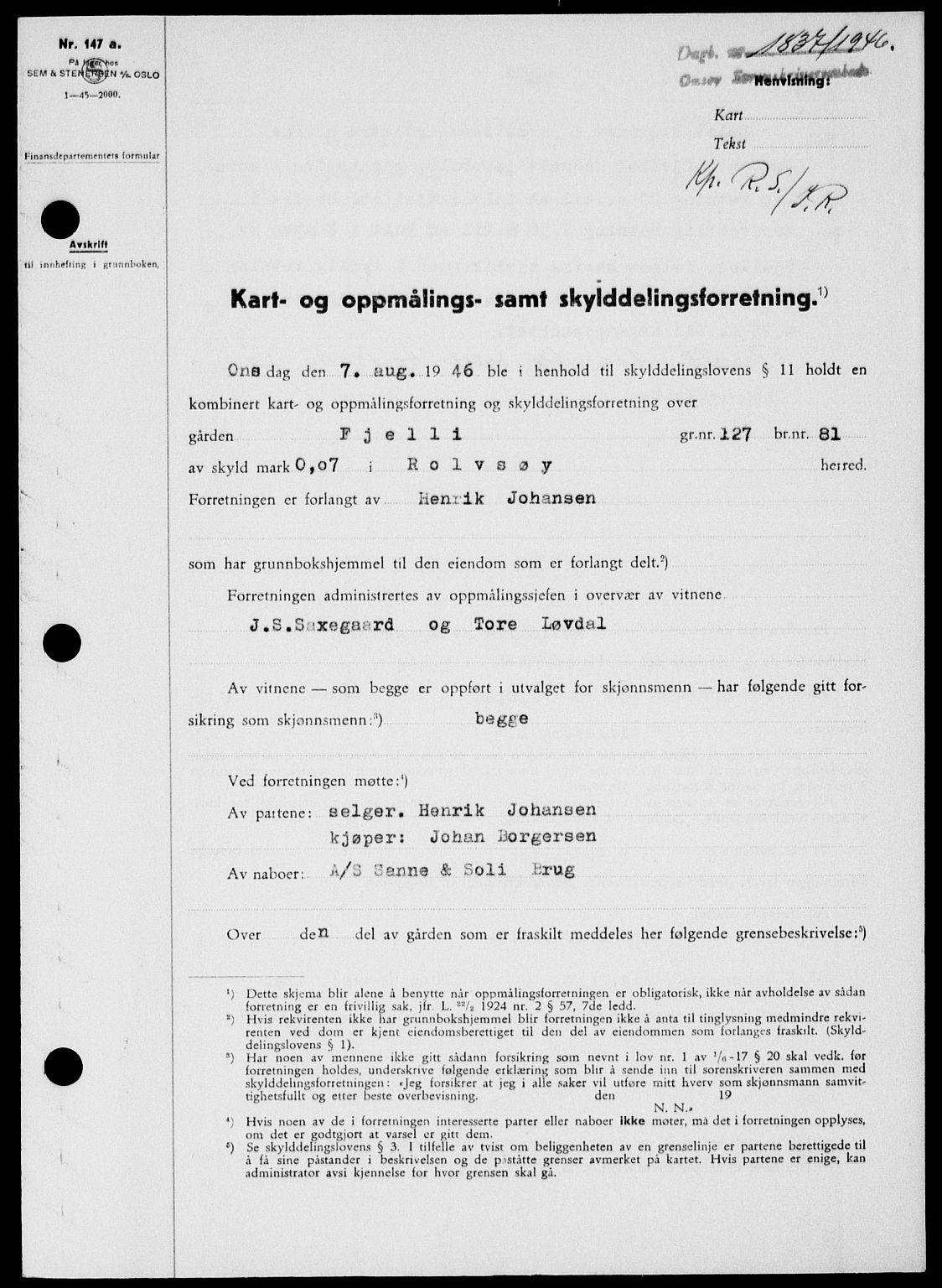 Onsøy sorenskriveri, SAO/A-10474/G/Ga/Gab/L0016: Pantebok nr. II A-16, 1946-1946, Dagboknr: 1837/1946