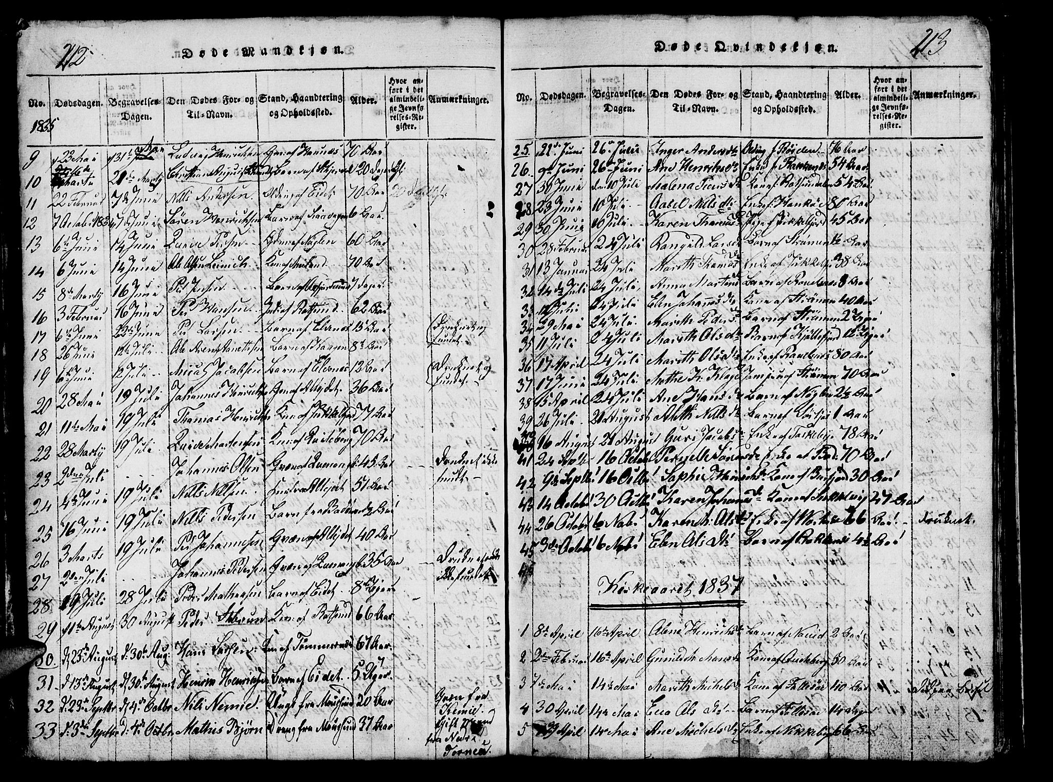 Skjervøy sokneprestkontor, AV/SATØ-S-1300/H/Ha/Hab/L0001klokker: Klokkerbok nr. 1, 1825-1838, s. 212-213