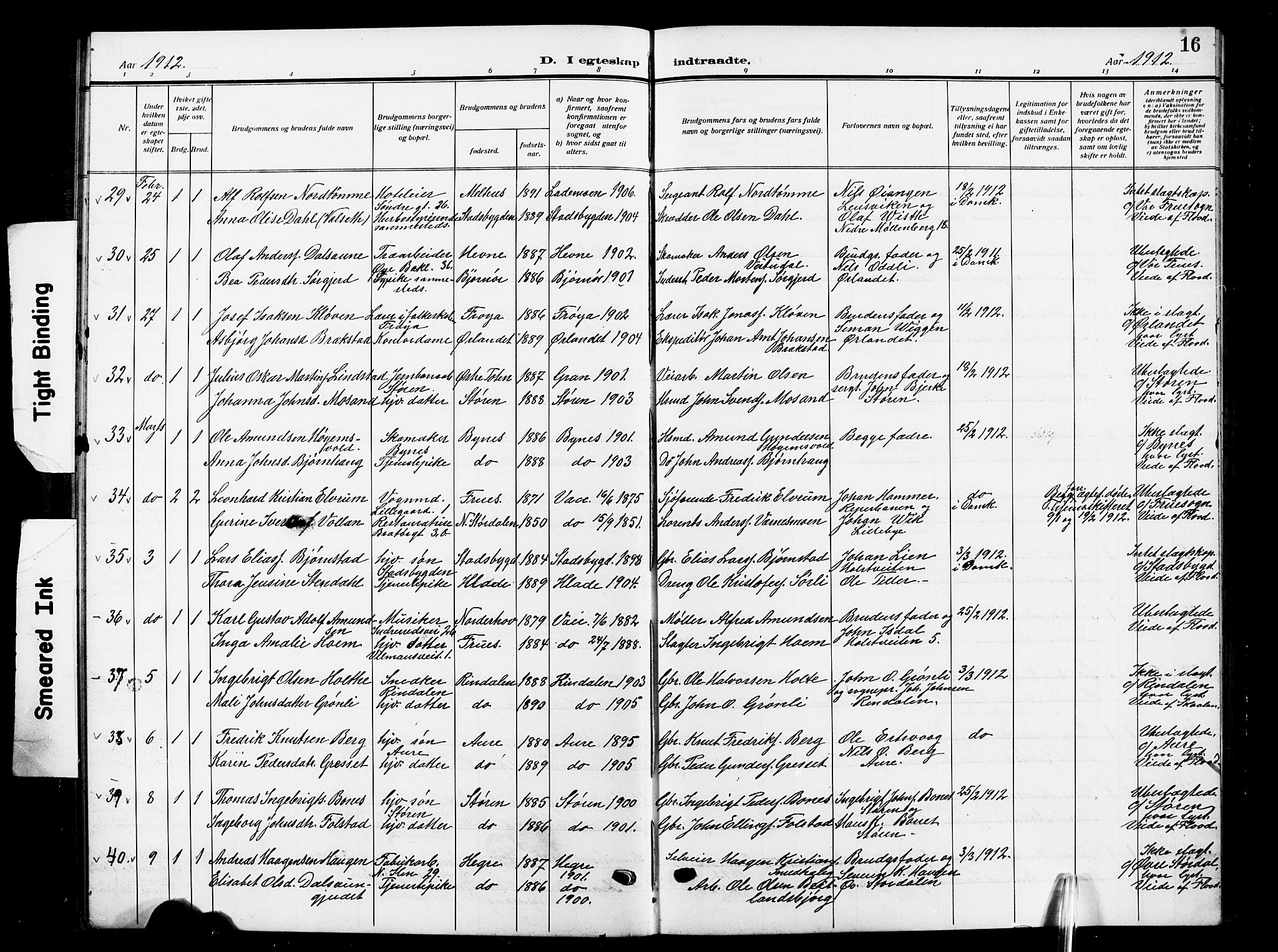 Ministerialprotokoller, klokkerbøker og fødselsregistre - Sør-Trøndelag, AV/SAT-A-1456/601/L0097: Klokkerbok nr. 601C15, 1911-1921, s. 16