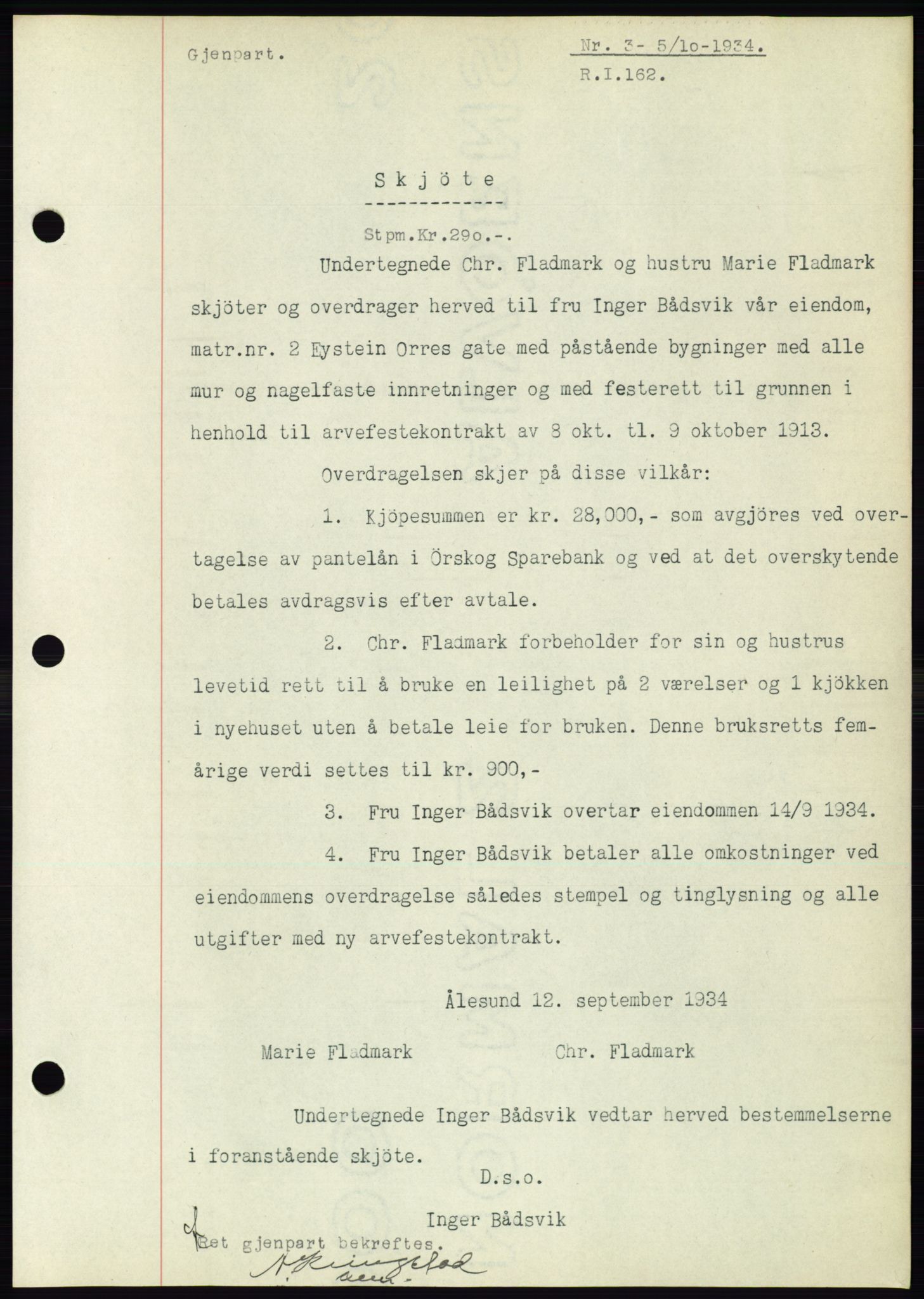 Ålesund byfogd, AV/SAT-A-4384: Pantebok nr. 31, 1933-1934, Tingl.dato: 05.10.1934