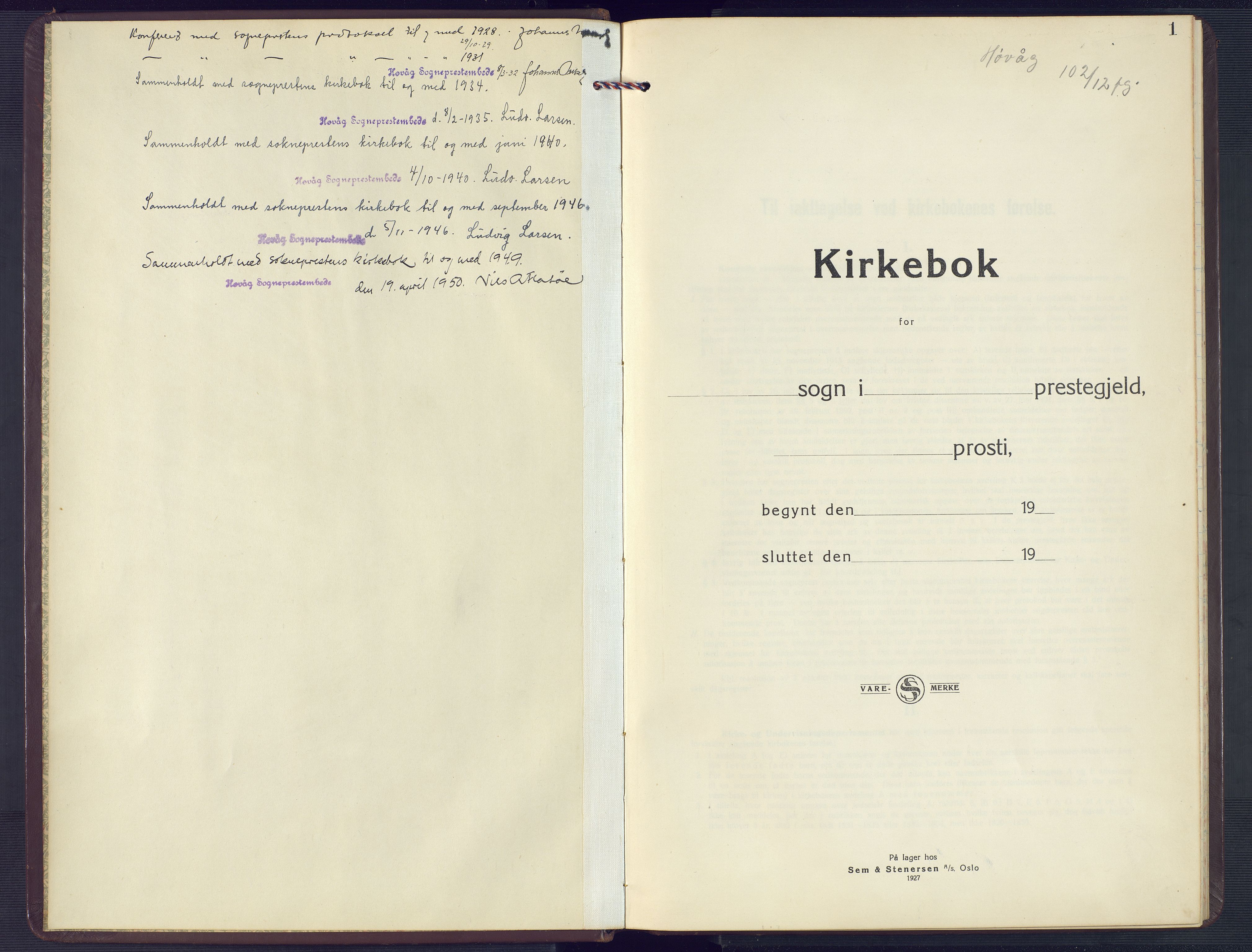 Høvåg sokneprestkontor, SAK/1111-0025/F/Fb/L0006: Klokkerbok nr. B 6, 1928-1956, s. 1
