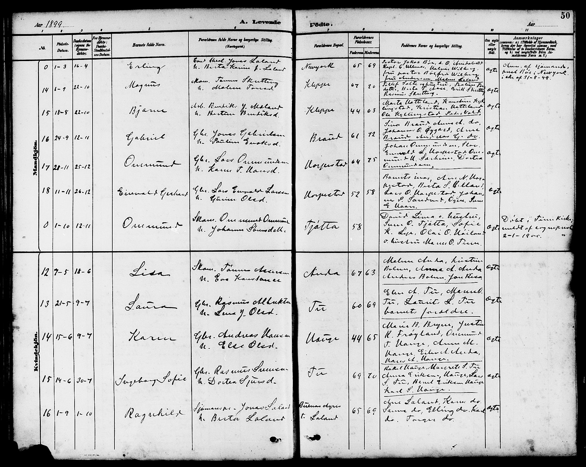 Klepp sokneprestkontor, SAST/A-101803/001/3/30BB/L0004: Klokkerbok nr. B 4, 1889-1914, s. 50