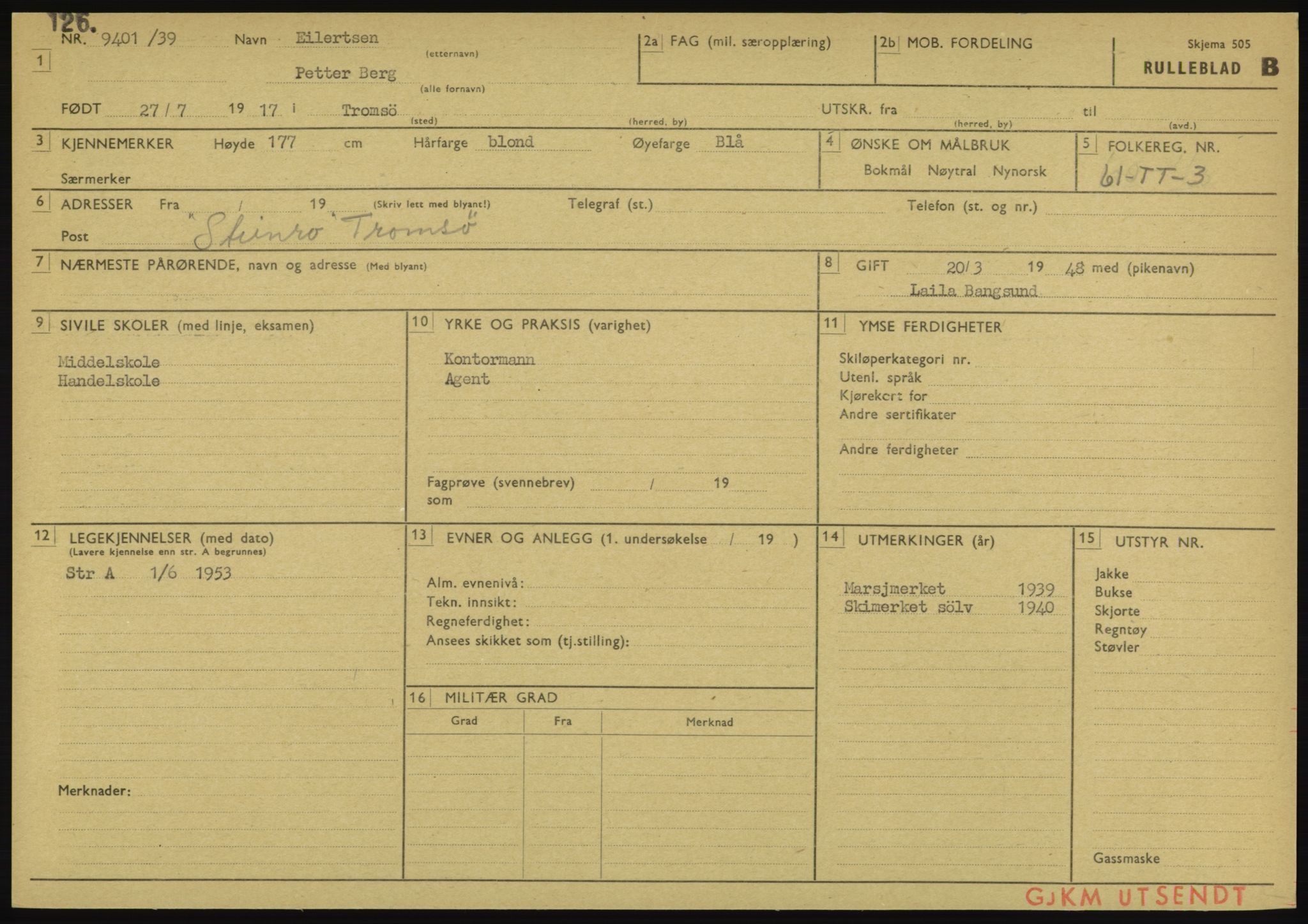 Forsvaret, Troms infanteriregiment nr. 16, AV/RA-RAFA-3146/P/Pa/L0023: Rulleblad for regimentets menige mannskaper, årsklasse 1939, 1939, s. 193