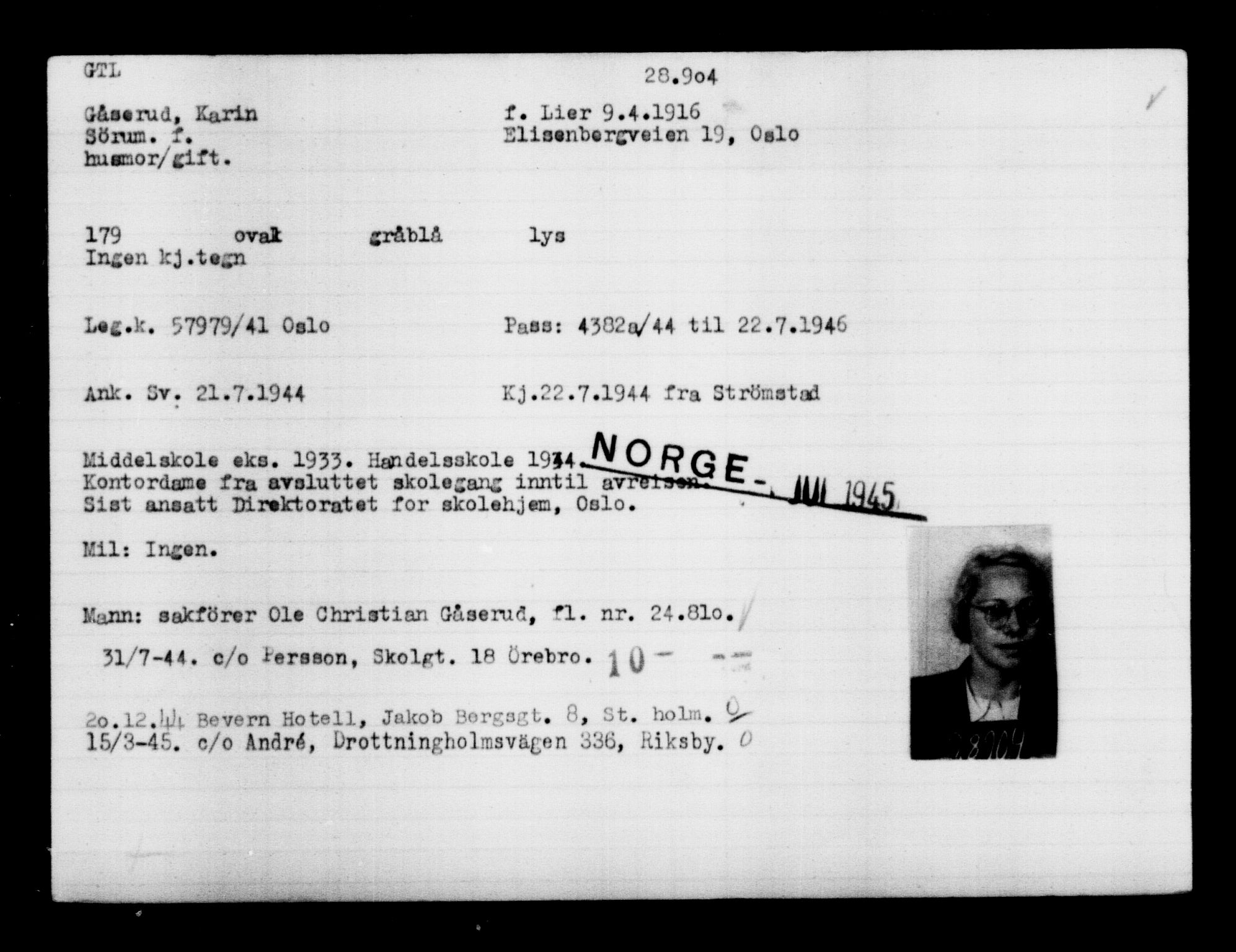 Utenriksstasjonene, Legasjonen i Stockholm, Flyktningkontoret, AV/RA-S-6753/V/Va/L0012: Kjesäterkartoteket, flyktninger med registreringsnr. 28300-31566, 1940-1945, s. 652