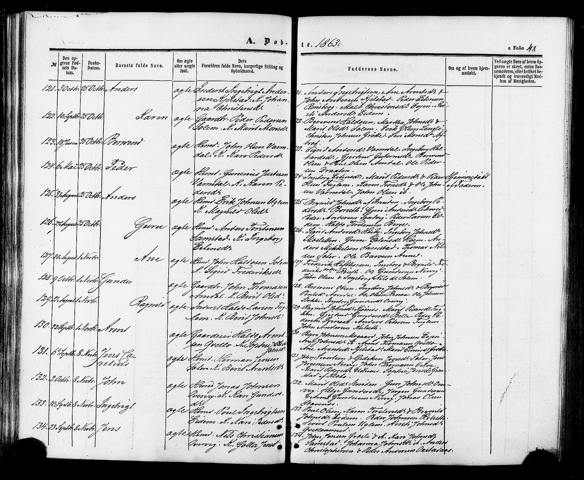 Ministerialprotokoller, klokkerbøker og fødselsregistre - Sør-Trøndelag, SAT/A-1456/695/L1147: Ministerialbok nr. 695A07, 1860-1877, s. 48