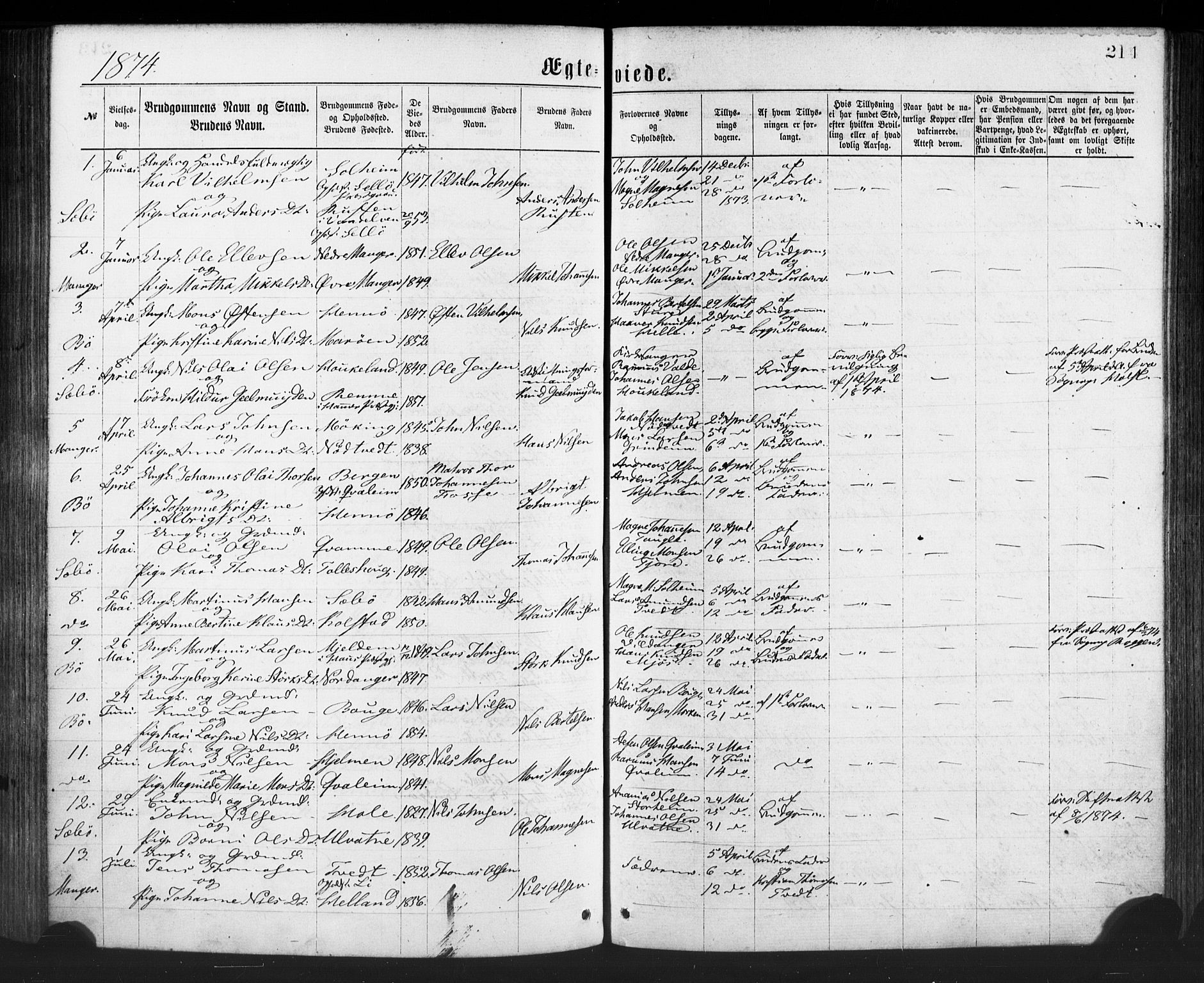Manger sokneprestembete, AV/SAB-A-76801/H/Haa: Ministerialbok nr. A 8, 1871-1880, s. 214