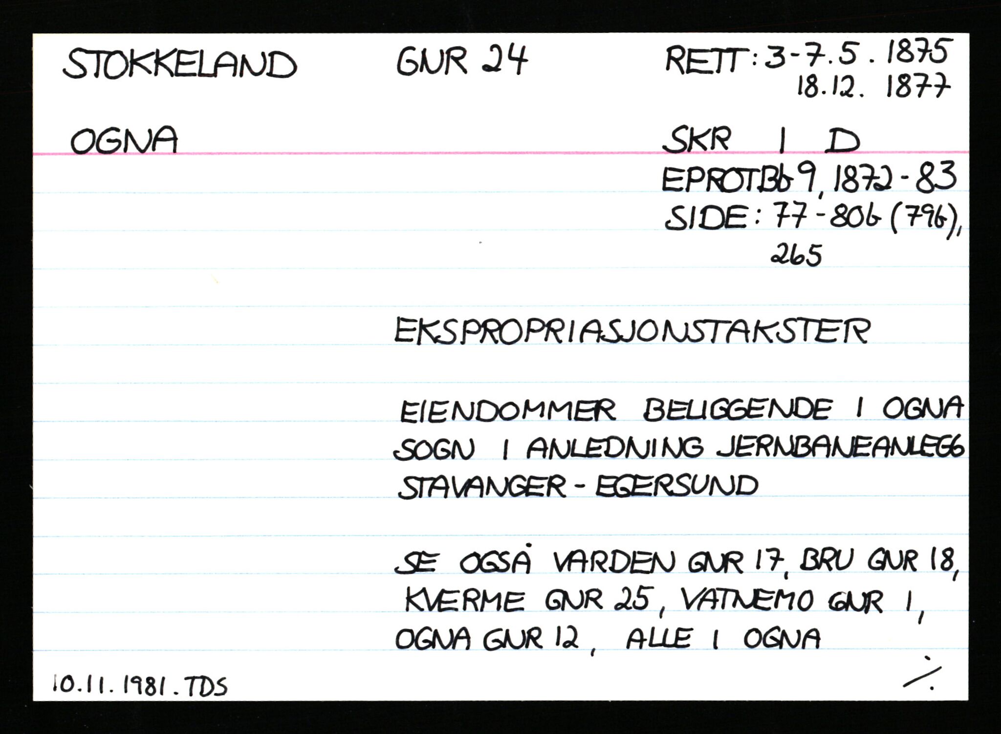 Statsarkivet i Stavanger, AV/SAST-A-101971/03/Y/Ym/L0056: Åstedskort sortert etter gårdsnavn: Stokkeland - Sund, 1600-1950, s. 25