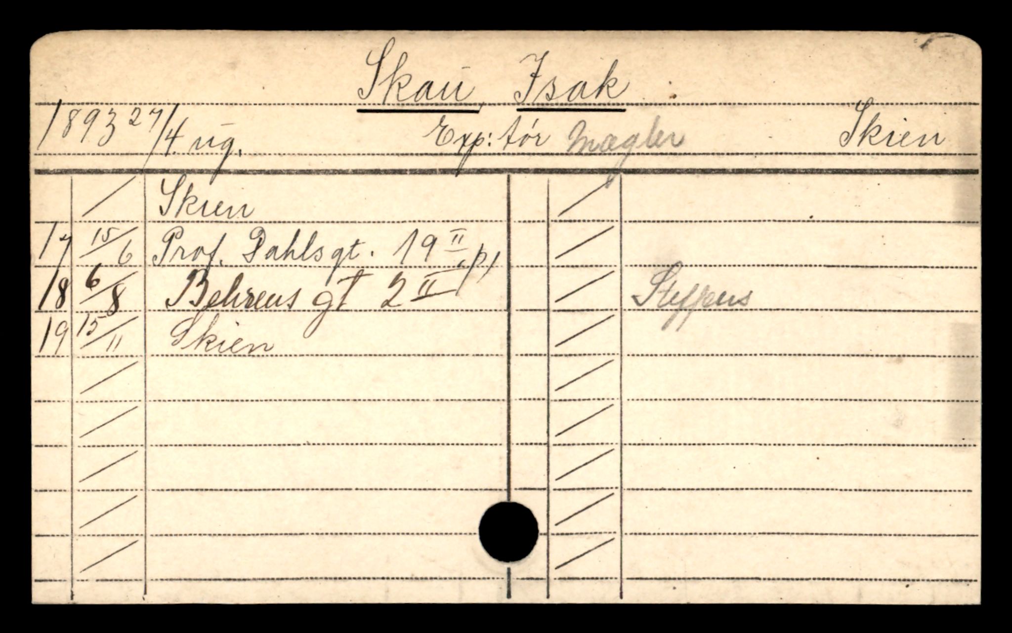 Oslo folkeregister, Registerkort, AV/SAO-A-11715/D/Da/L0085: Menn: Skau Isak - Schmith Vilmer, 1906-1919