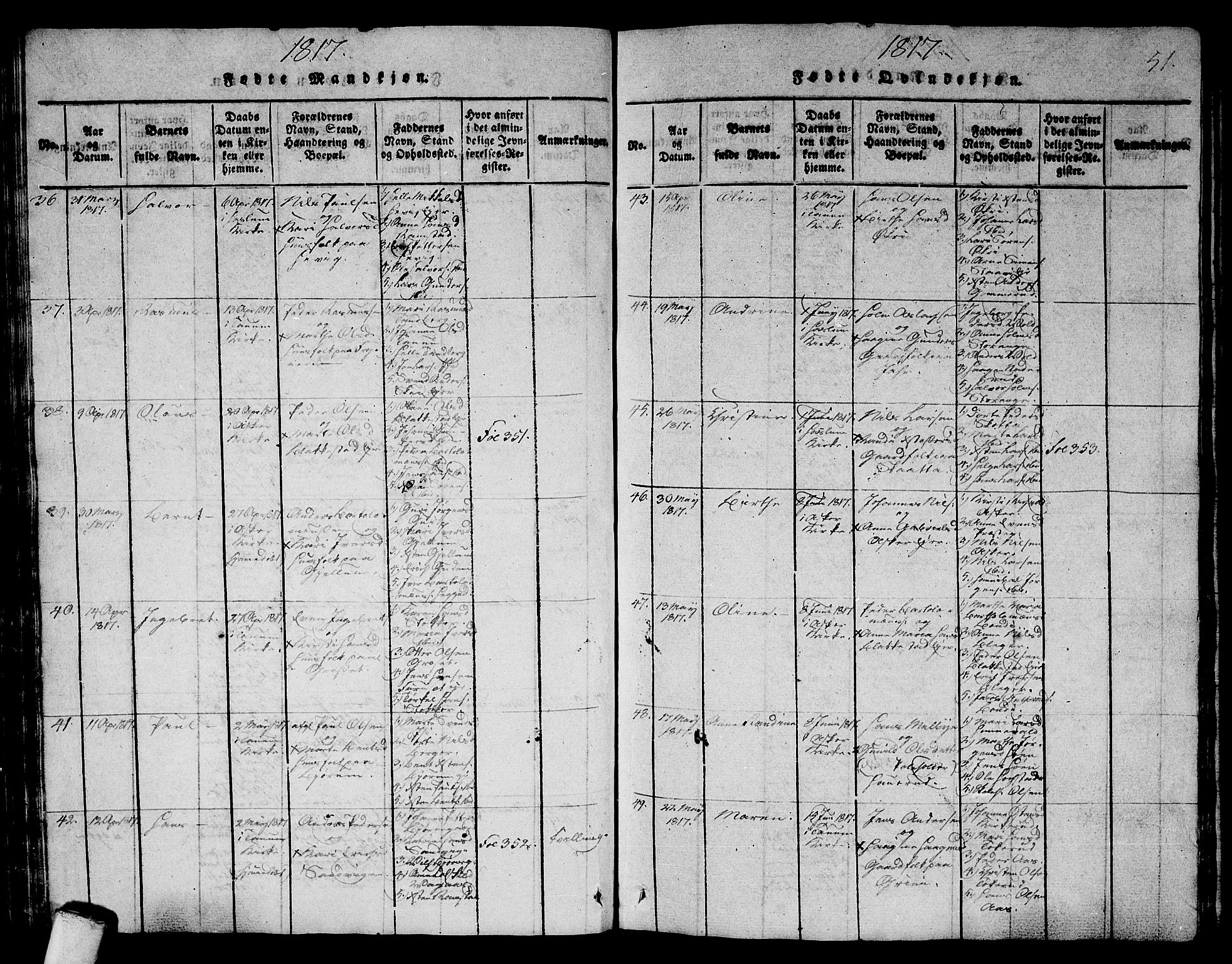 Asker prestekontor Kirkebøker, AV/SAO-A-10256a/G/Ga/L0001: Klokkerbok nr. I 1, 1814-1830, s. 51