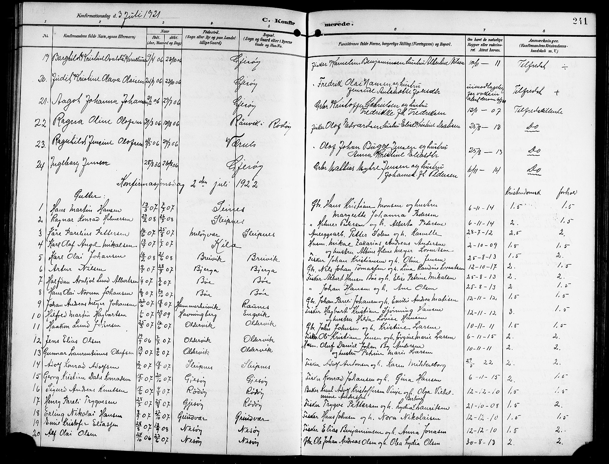 Ministerialprotokoller, klokkerbøker og fødselsregistre - Nordland, AV/SAT-A-1459/841/L0621: Klokkerbok nr. 841C05, 1897-1923, s. 241