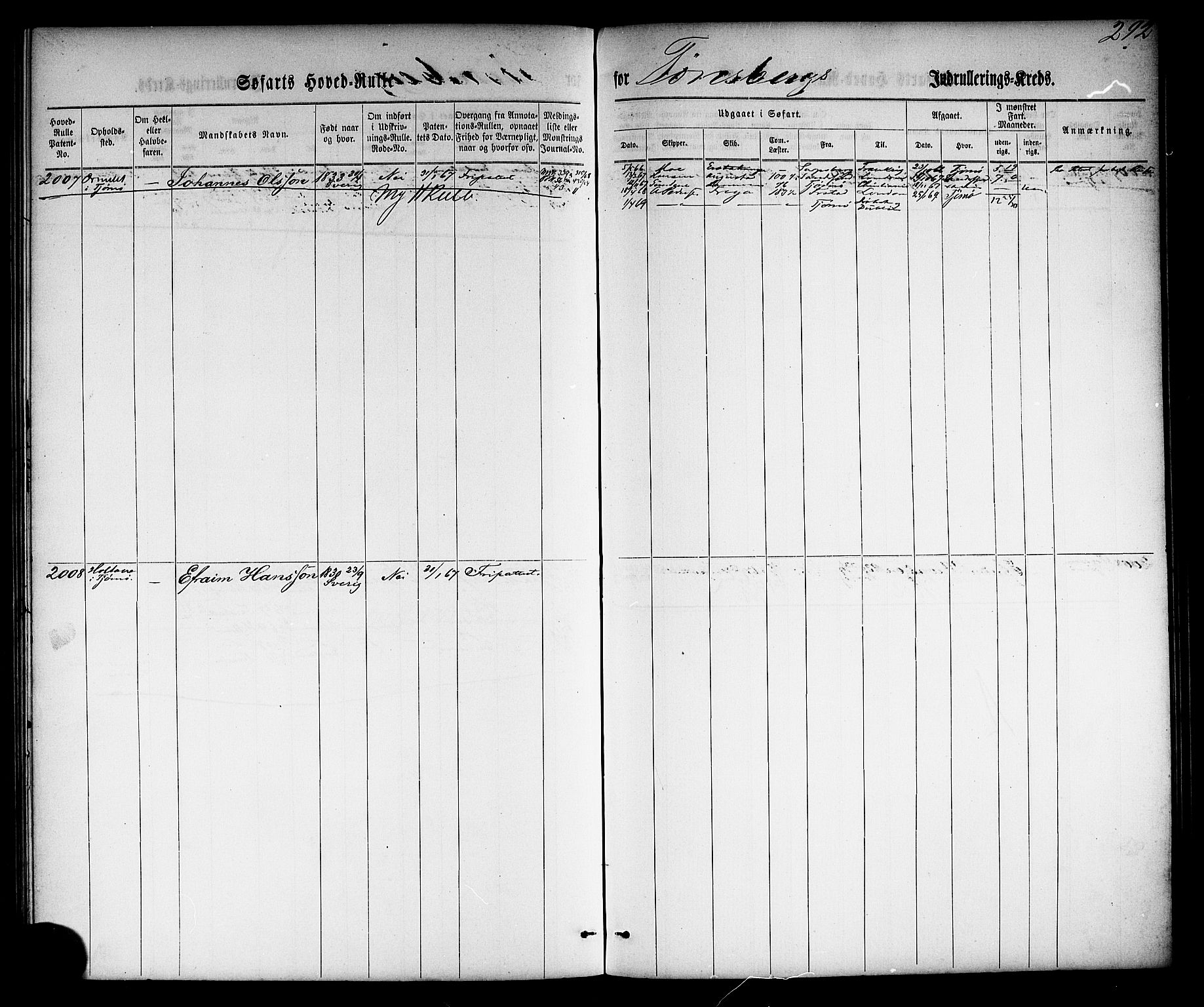 Tønsberg innrulleringskontor, AV/SAKO-A-786/F/Fc/Fca/L0002: Hovedrulle Patent nr. 1429-2133, 1861-1868, s. 332