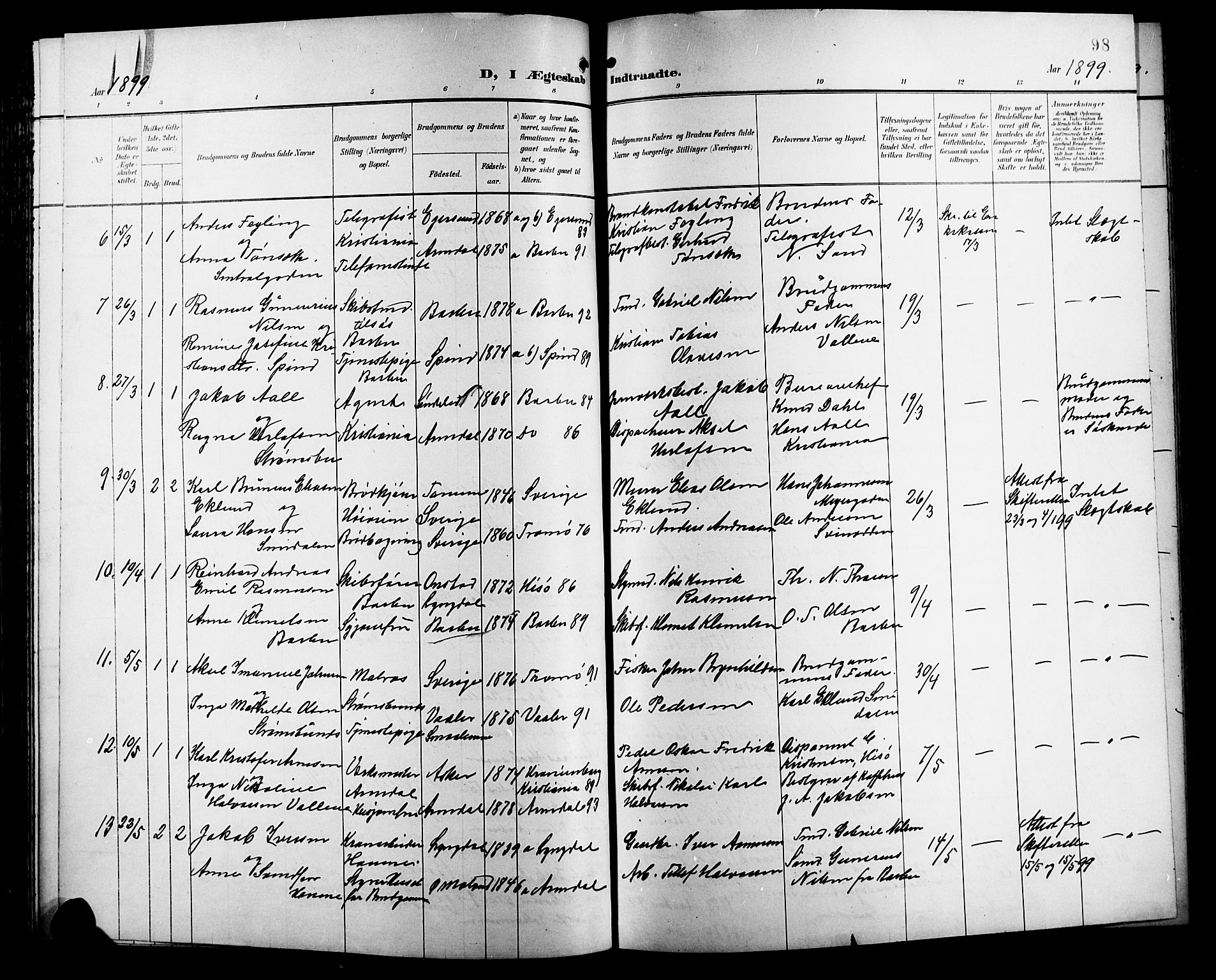 Barbu sokneprestkontor, AV/SAK-1111-0003/F/Fb/L0003: Klokkerbok nr. B 3, 1897-1911, s. 98
