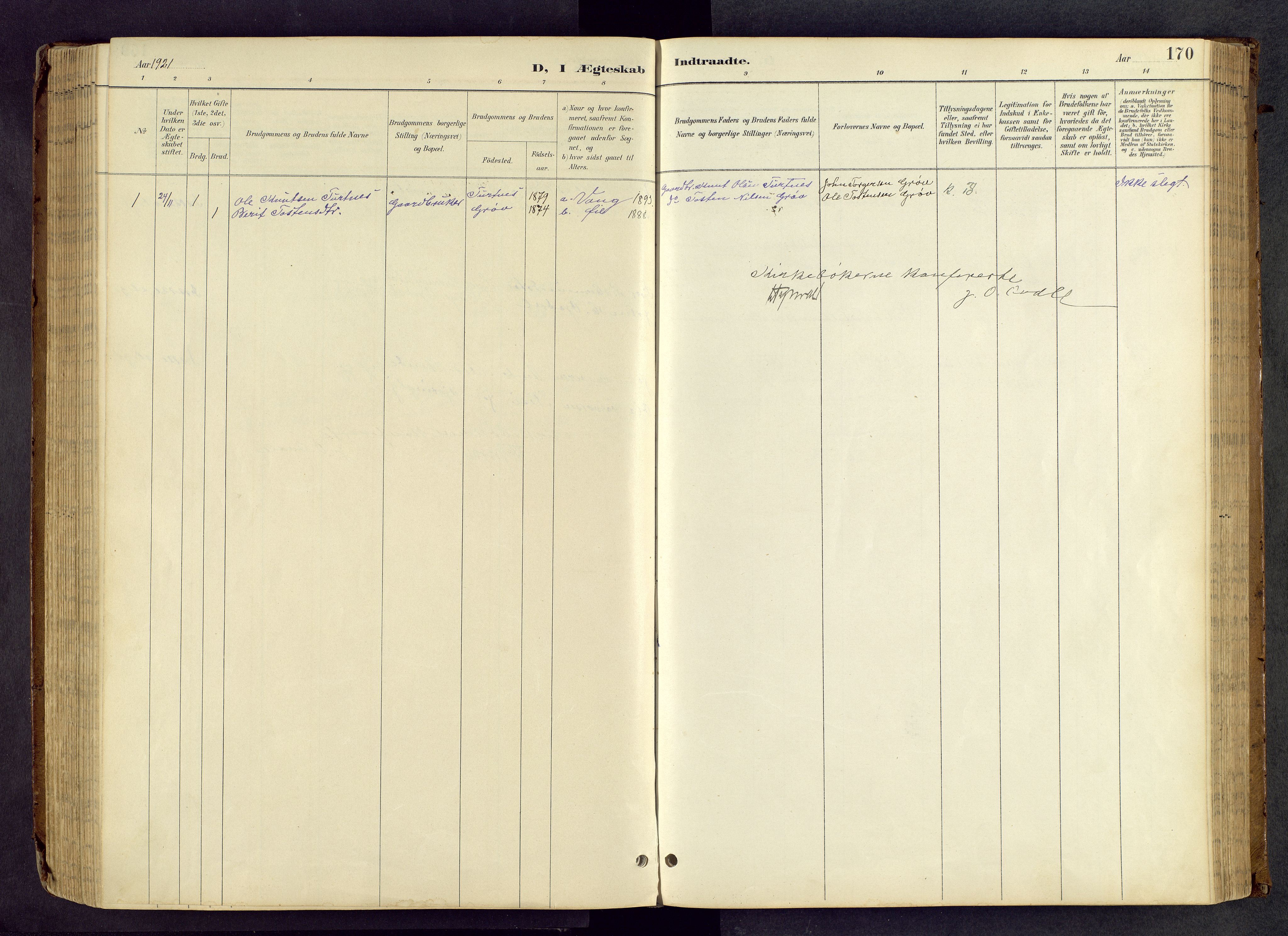 Vang prestekontor, Valdres, AV/SAH-PREST-140/H/Hb/L0005: Klokkerbok nr. 5, 1889-1945, s. 170