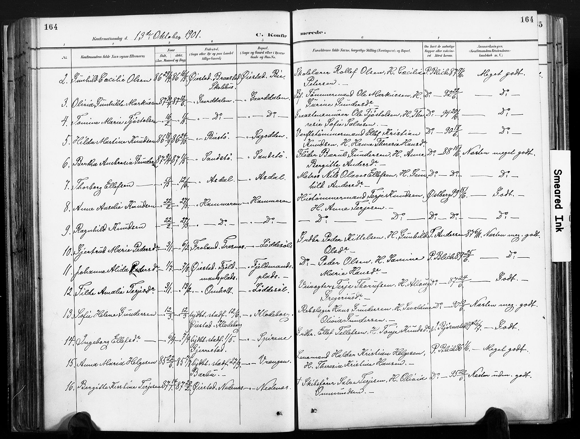 Øyestad sokneprestkontor, AV/SAK-1111-0049/F/Fa/L0018: Ministerialbok nr. A 18, 1897-1907, s. 164