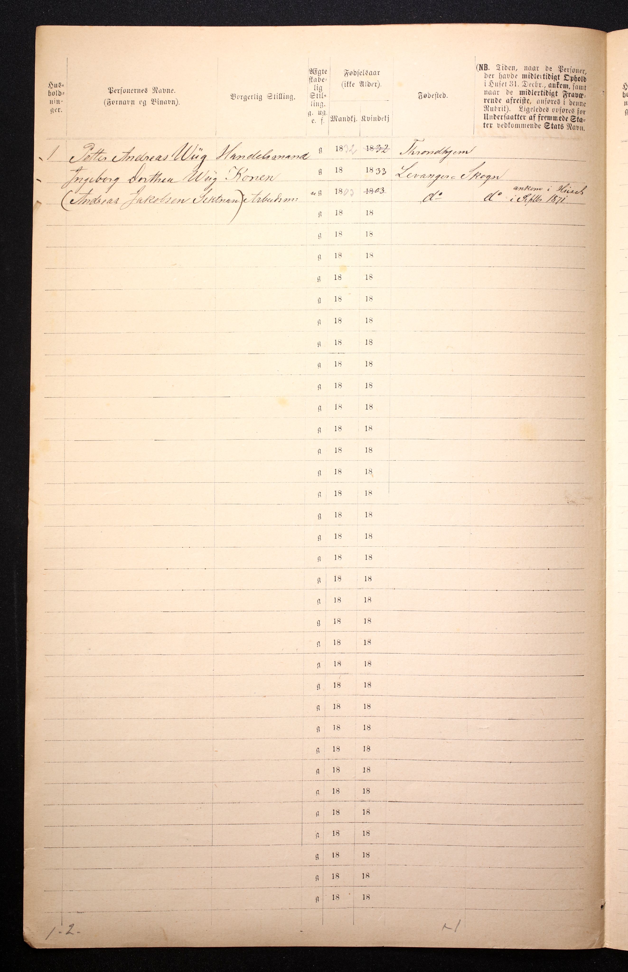 RA, Folketelling 1871 for 1601 Trondheim kjøpstad, 1870-1871, s. 614