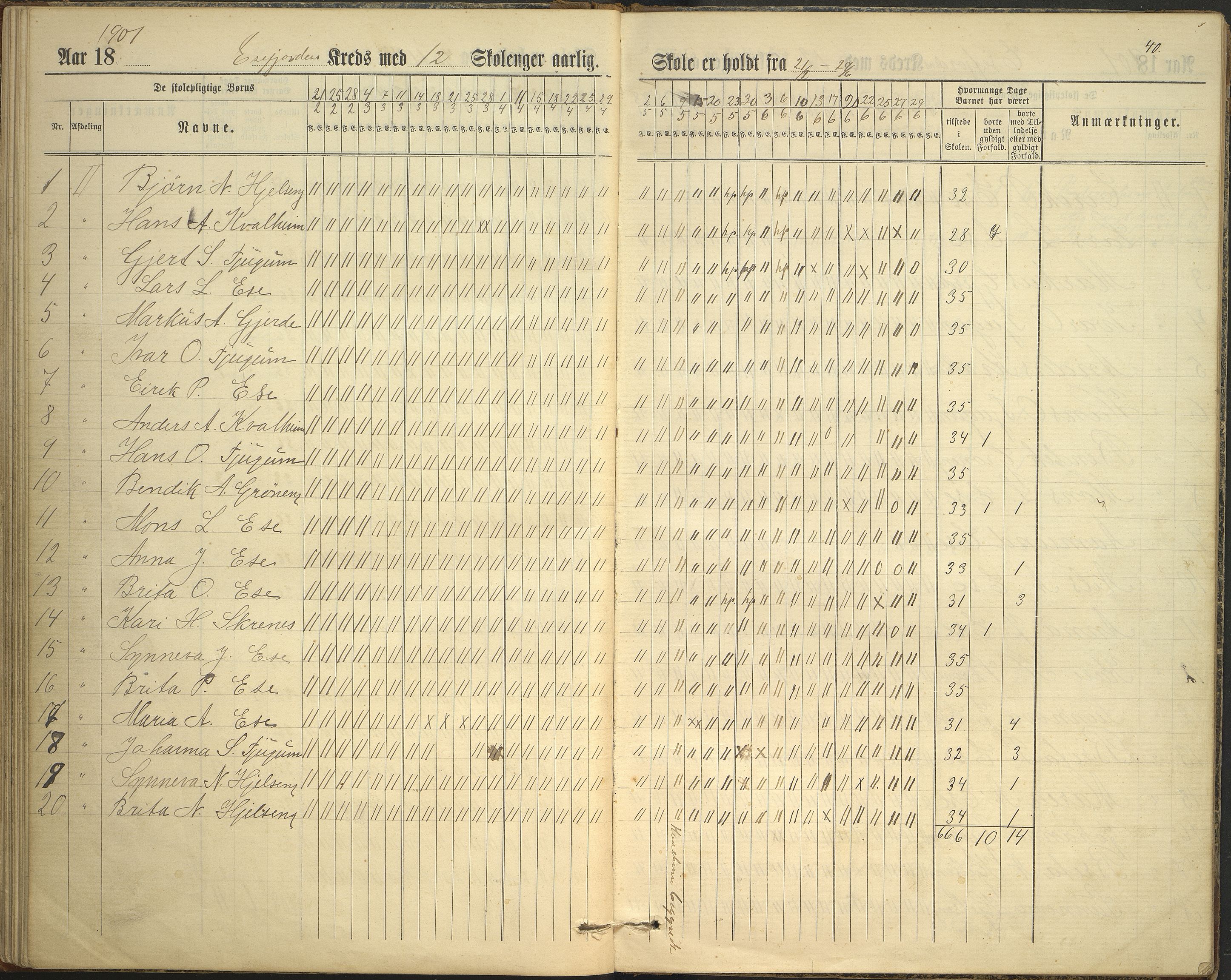 Balestrand kommune. Grøneng skule/Esefjorden skulekrins, VLFK/K-14180.520.07/543/L0001: dagbok for Esefjorden skulekrins, 1882-1905, s. 40