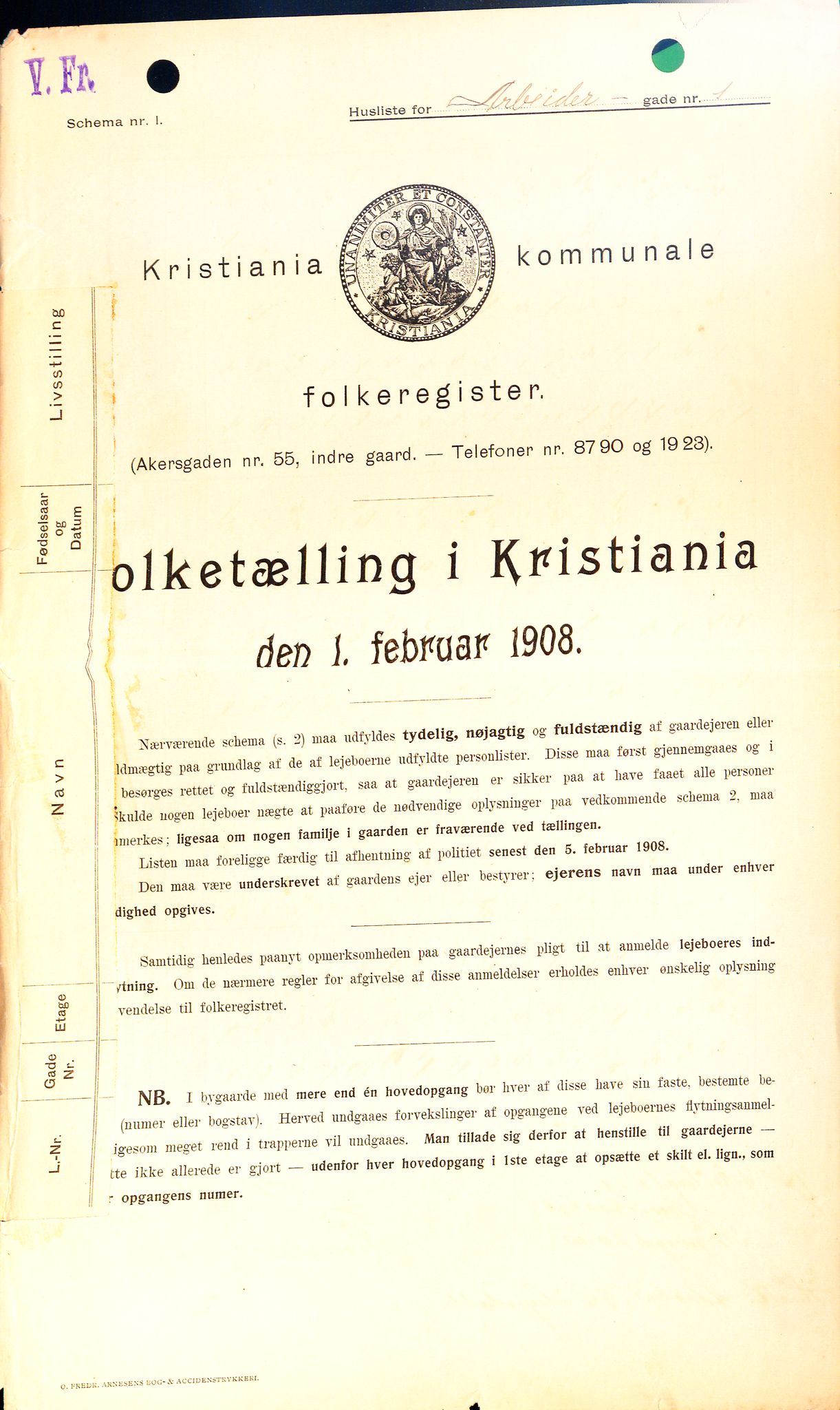 OBA, Kommunal folketelling 1.2.1908 for Kristiania kjøpstad, 1908, s. 1631