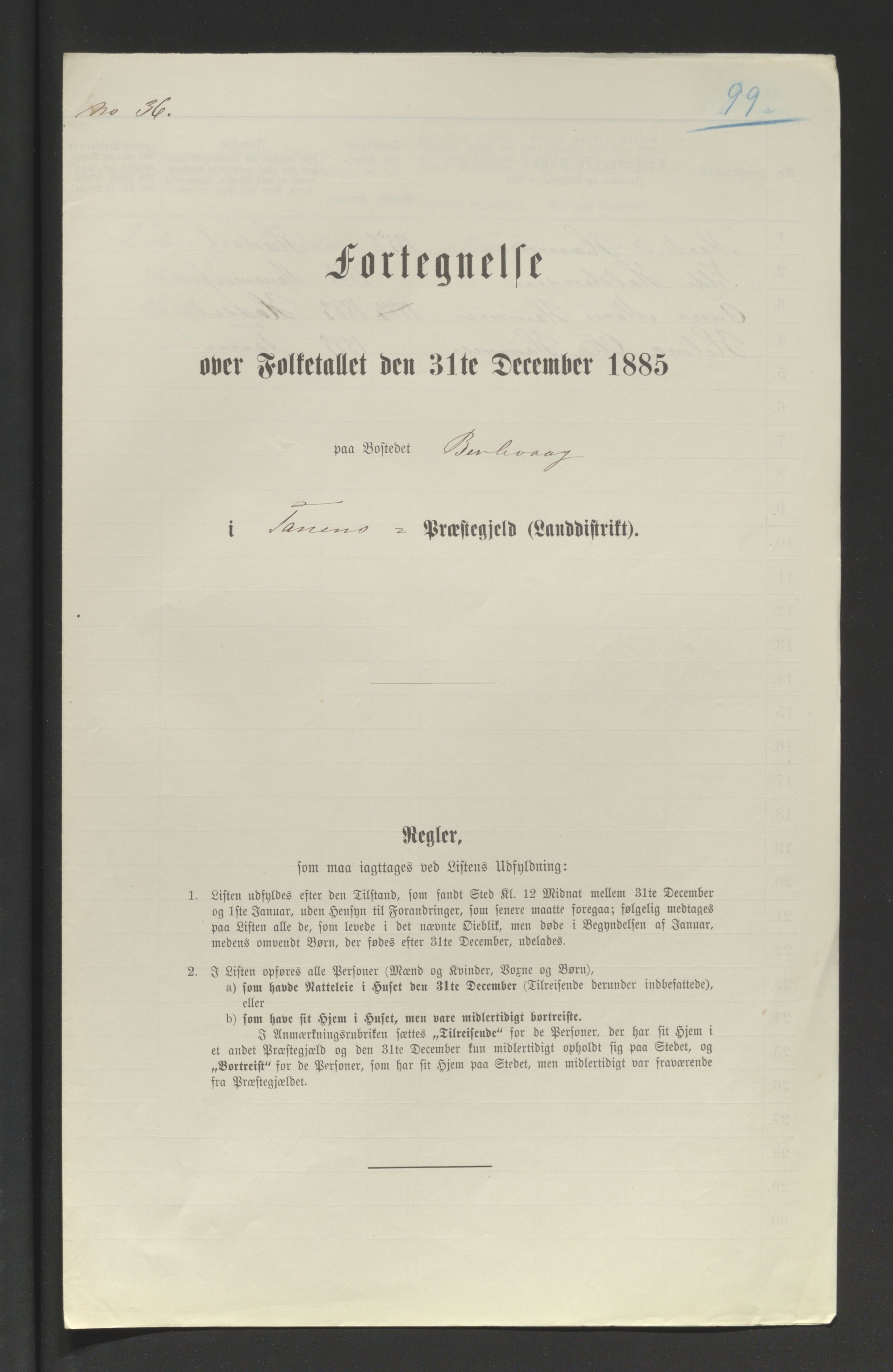 SATØ, Folketelling 1885 for 2025 Tana herred, 1885, s. 99a