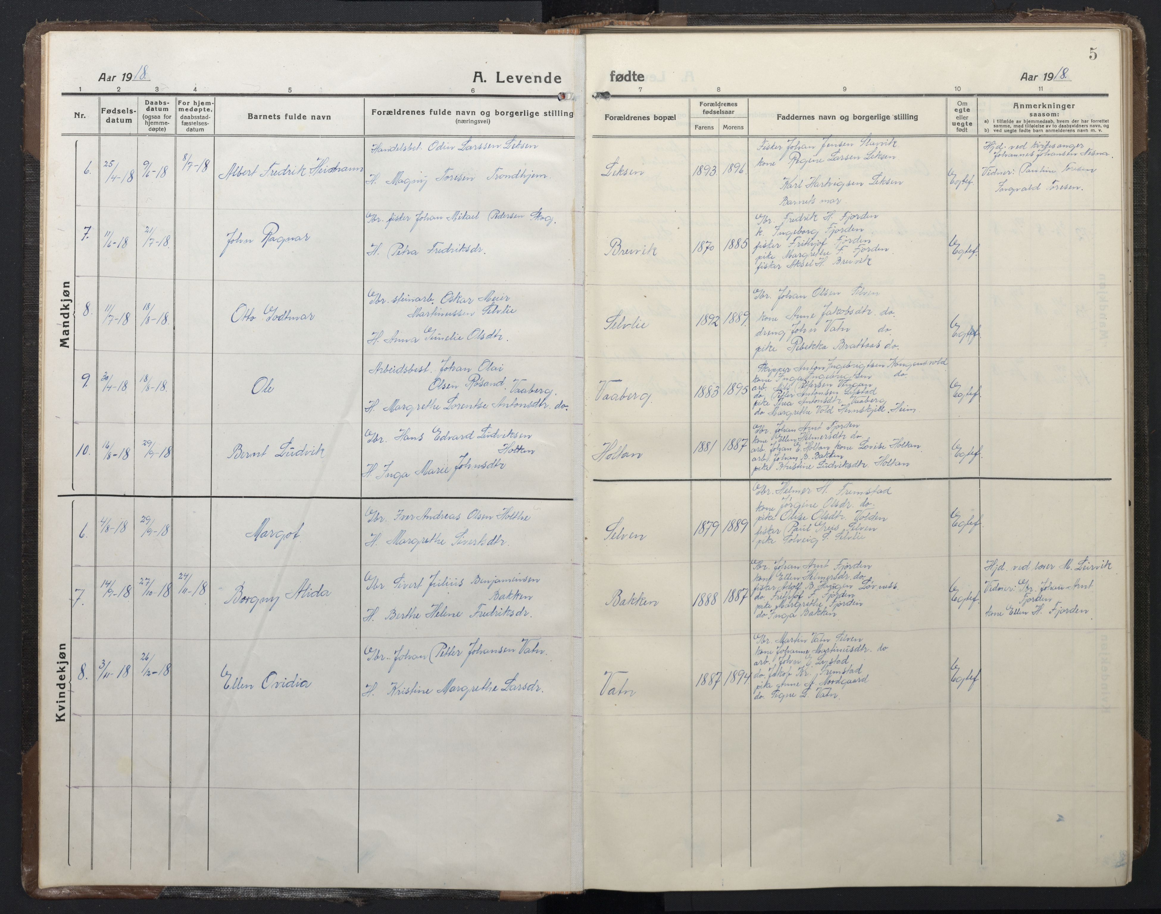 Ministerialprotokoller, klokkerbøker og fødselsregistre - Sør-Trøndelag, SAT/A-1456/662/L0758: Klokkerbok nr. 662C03, 1918-1948, s. 5